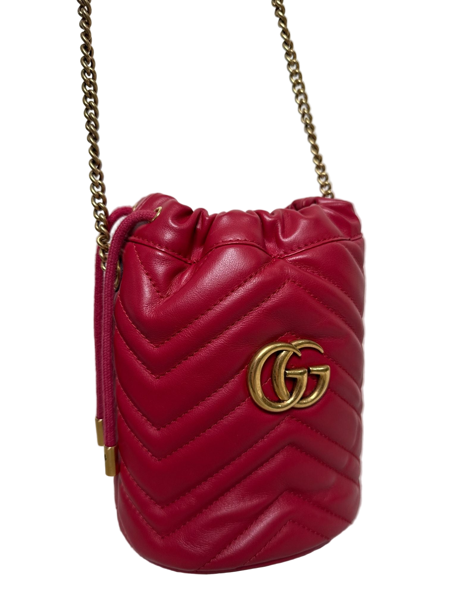 Gucci GG Marmont Small Bucket Bag Calfskin Matelasse Hibiscus Red