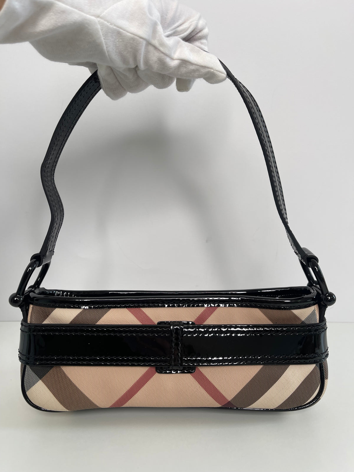 Burberry Nova Check Coated Canvas and Patent Leather Pochette