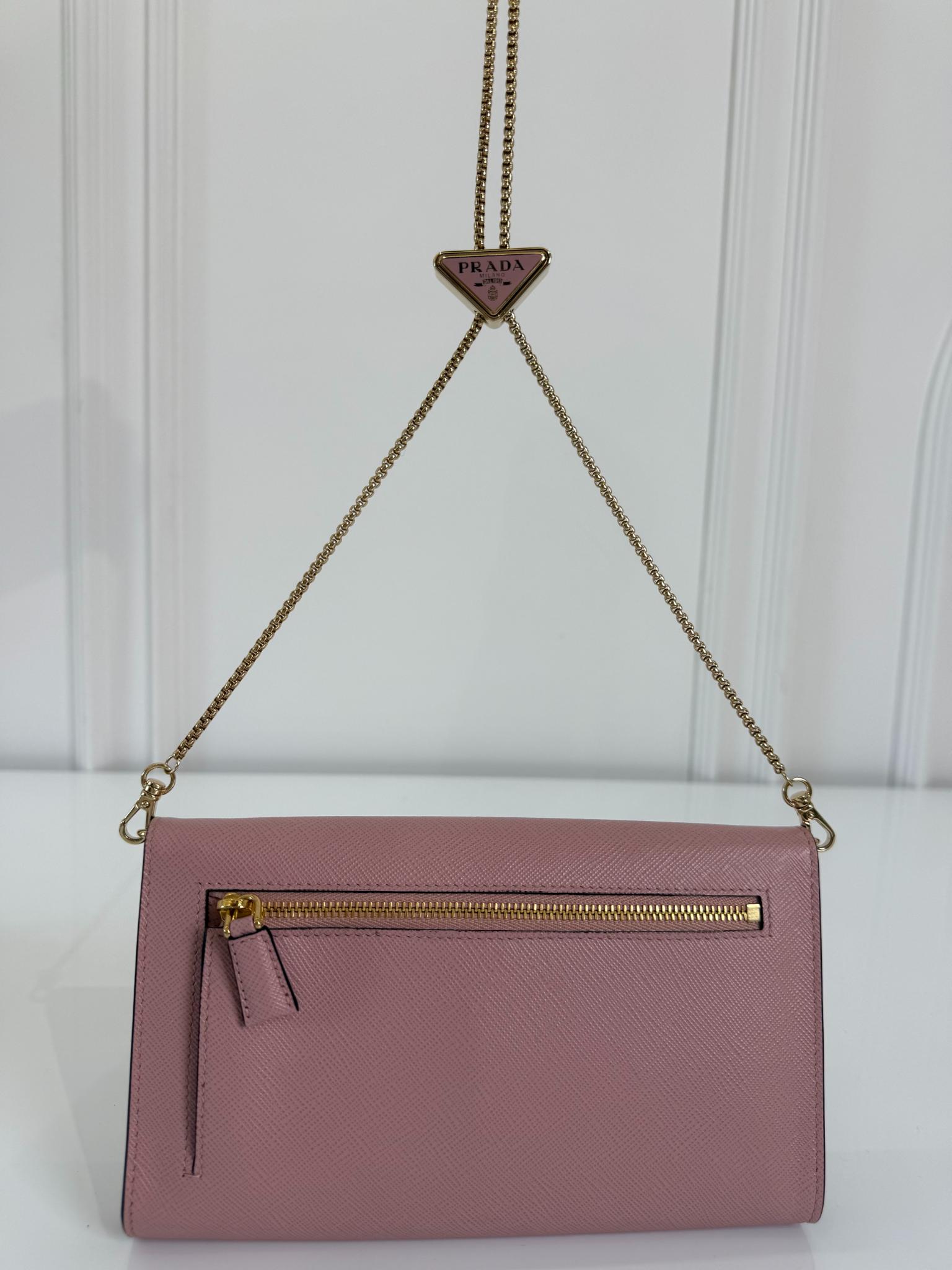 Prada Triangle Pink Saffiano Leather Flap Mini Bag