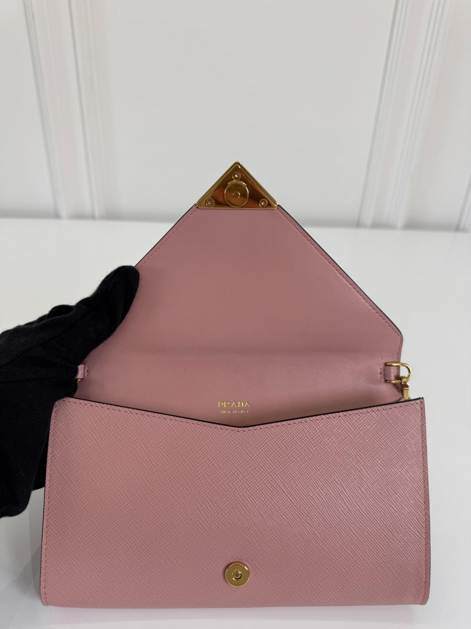 Prada Triangle Pink Saffiano Leather Flap Mini Bag