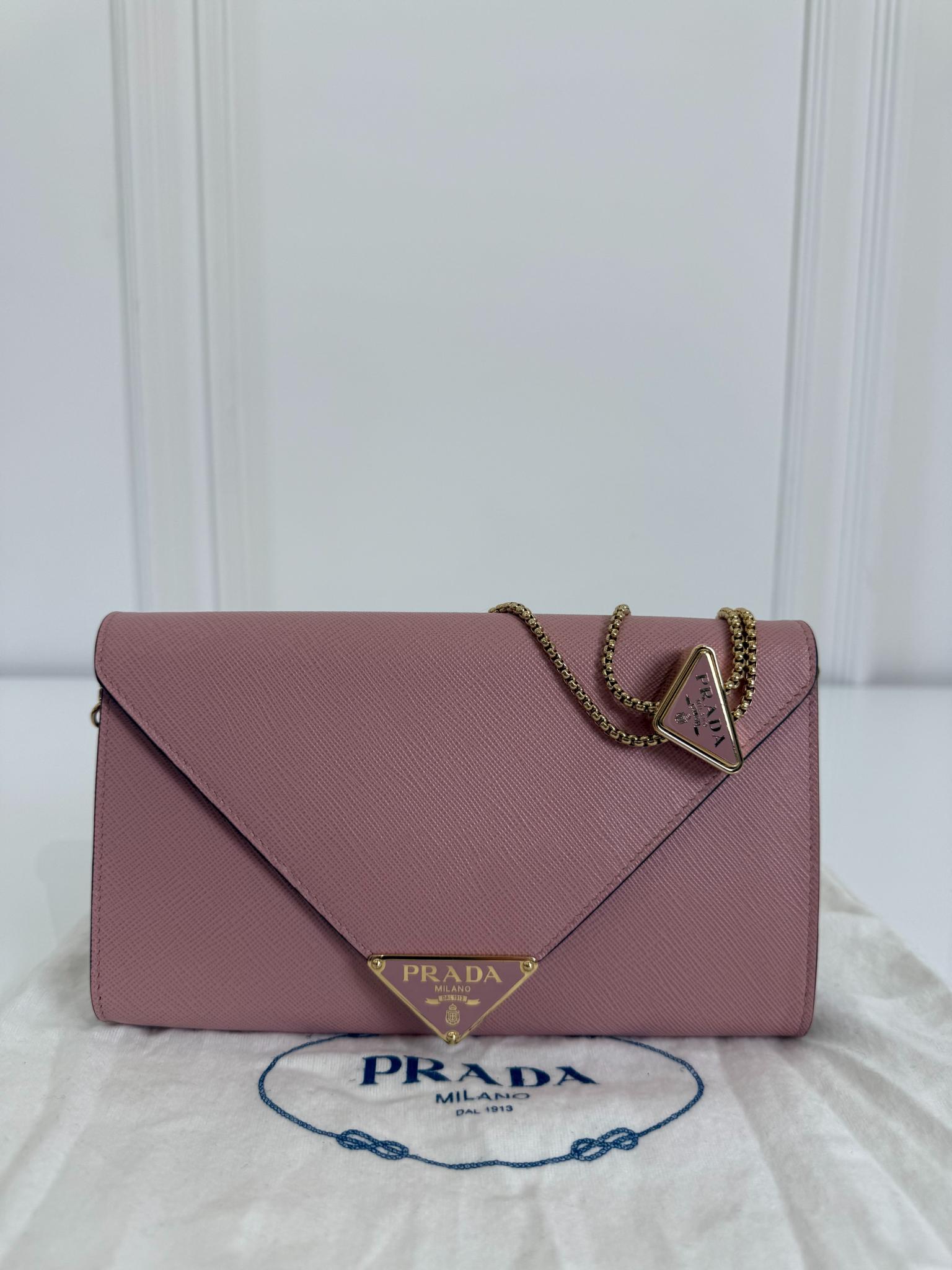 Prada Triangle Pink Saffiano Leather Flap Mini Bag