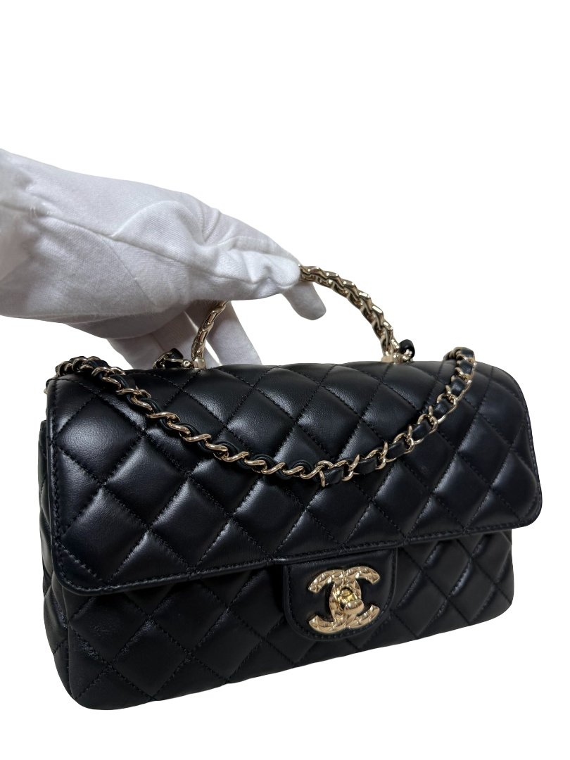 Chanel Mini Rectangular Flap Black Lambskin Crystal Top Handle