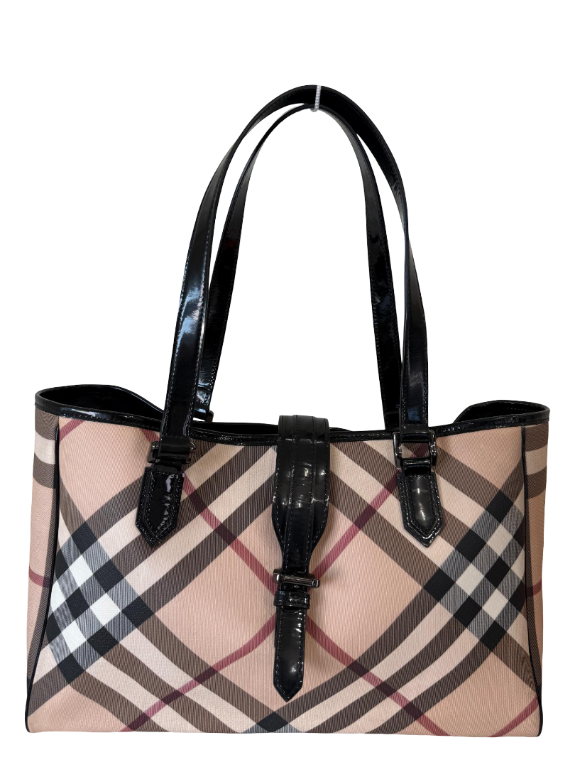 Burberry Black/Beige Super Nova Check Coated Canvas Tote