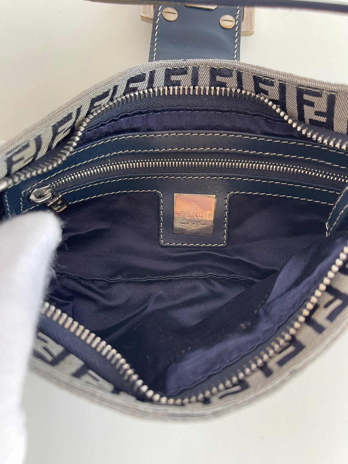 Fendi Zucchino Canvas Mini Pochette Blue Denim