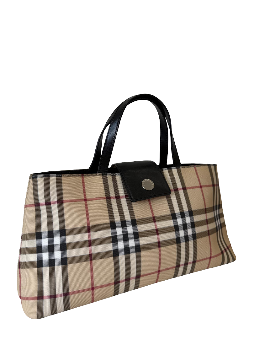 Burberry House Check PVC and Black Leather Top Handle Bag