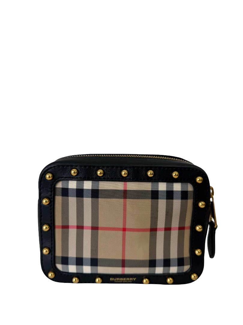 Burberry Beige/Black Nova Check Canvas and Leather Studded Elise Belt Bag