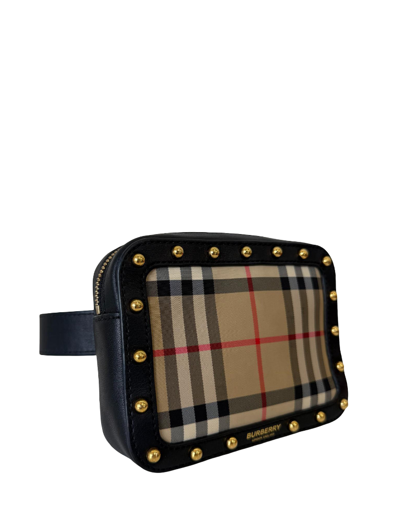 Burberry Beige/Black Nova Check Canvas and Leather Studded Elise Belt Bag