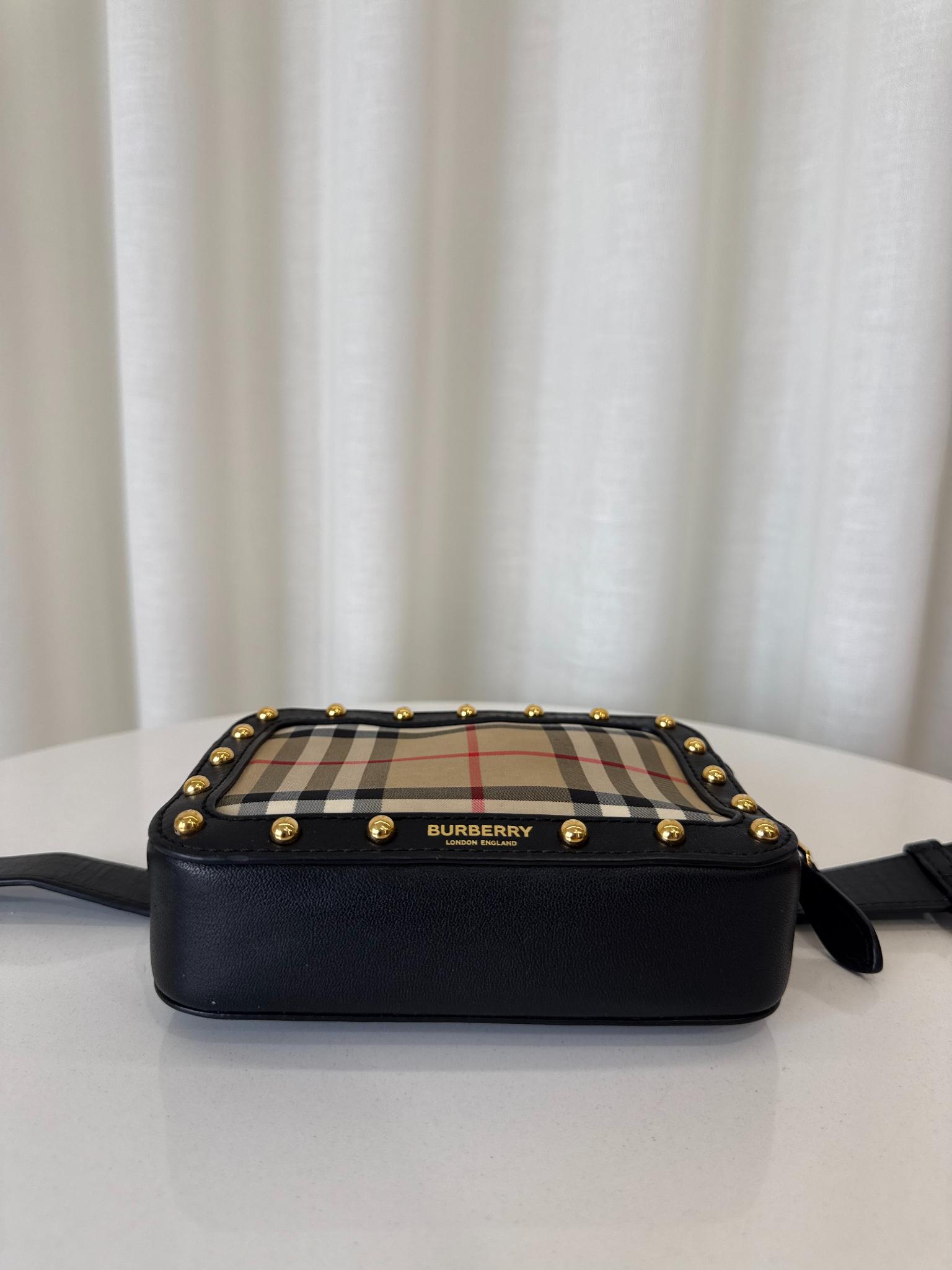 Burberry Beige/Black Nova Check Canvas and Leather Studded Elise Belt Bag