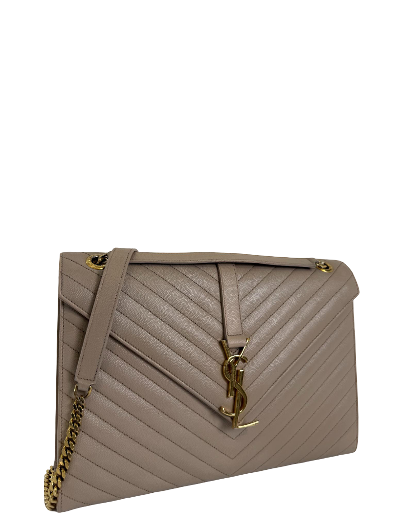 Saint Laurent Beige Grain De Poudre Large Envelope Bag