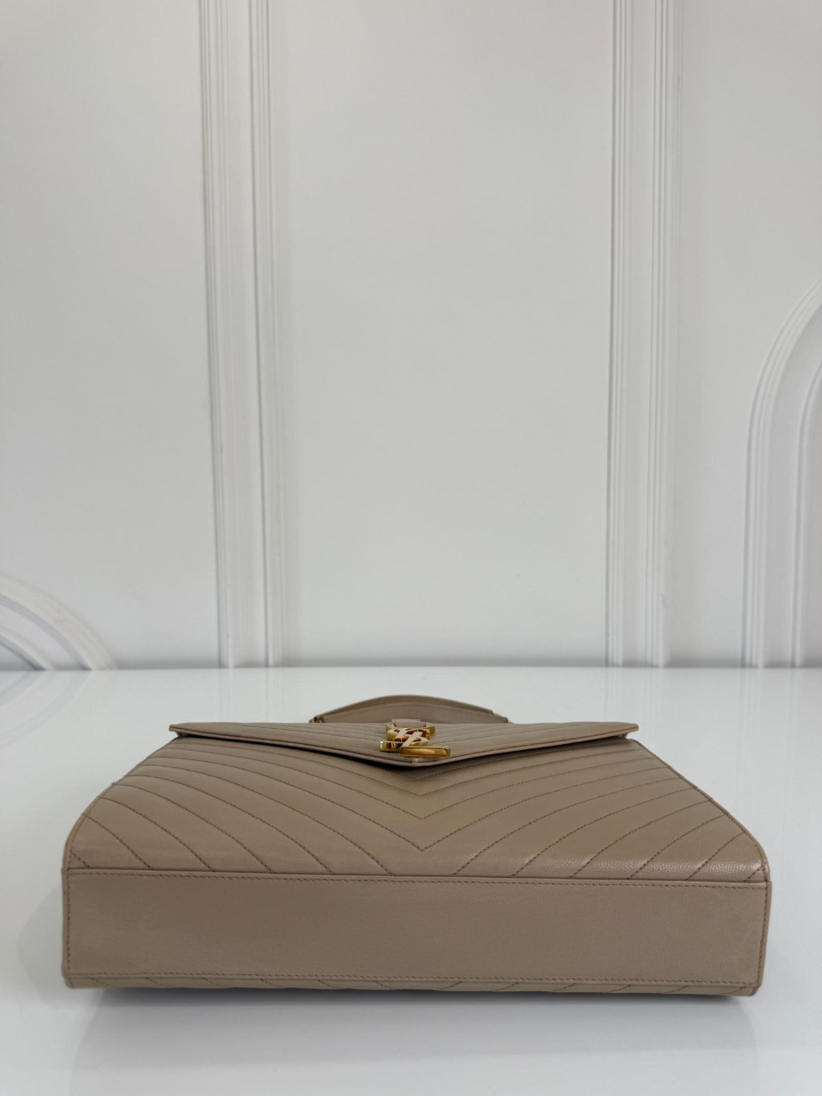 Saint Laurent Beige Grain De Poudre Large Envelope Bag