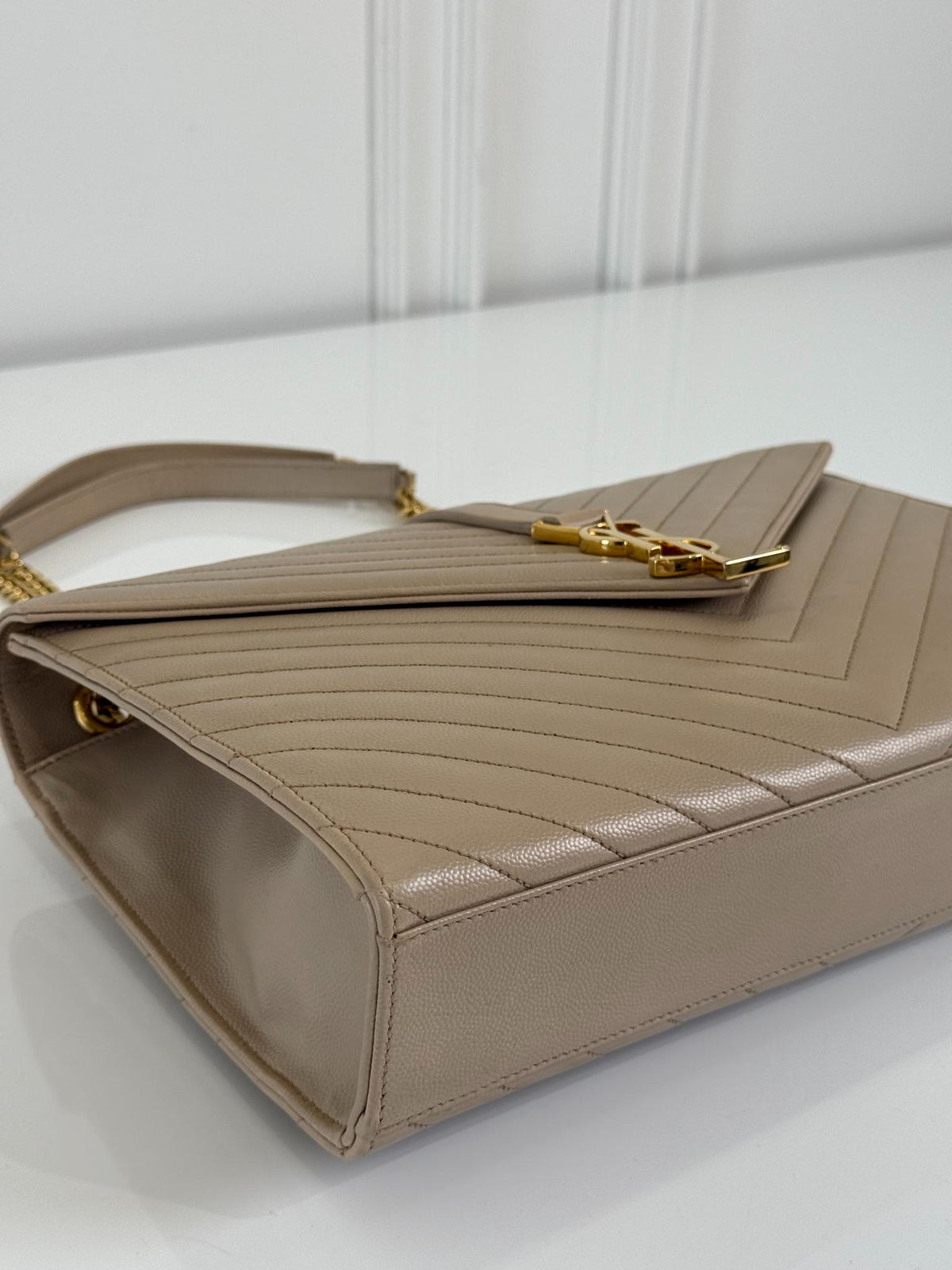 Saint Laurent Beige Grain De Poudre Large Envelope Bag