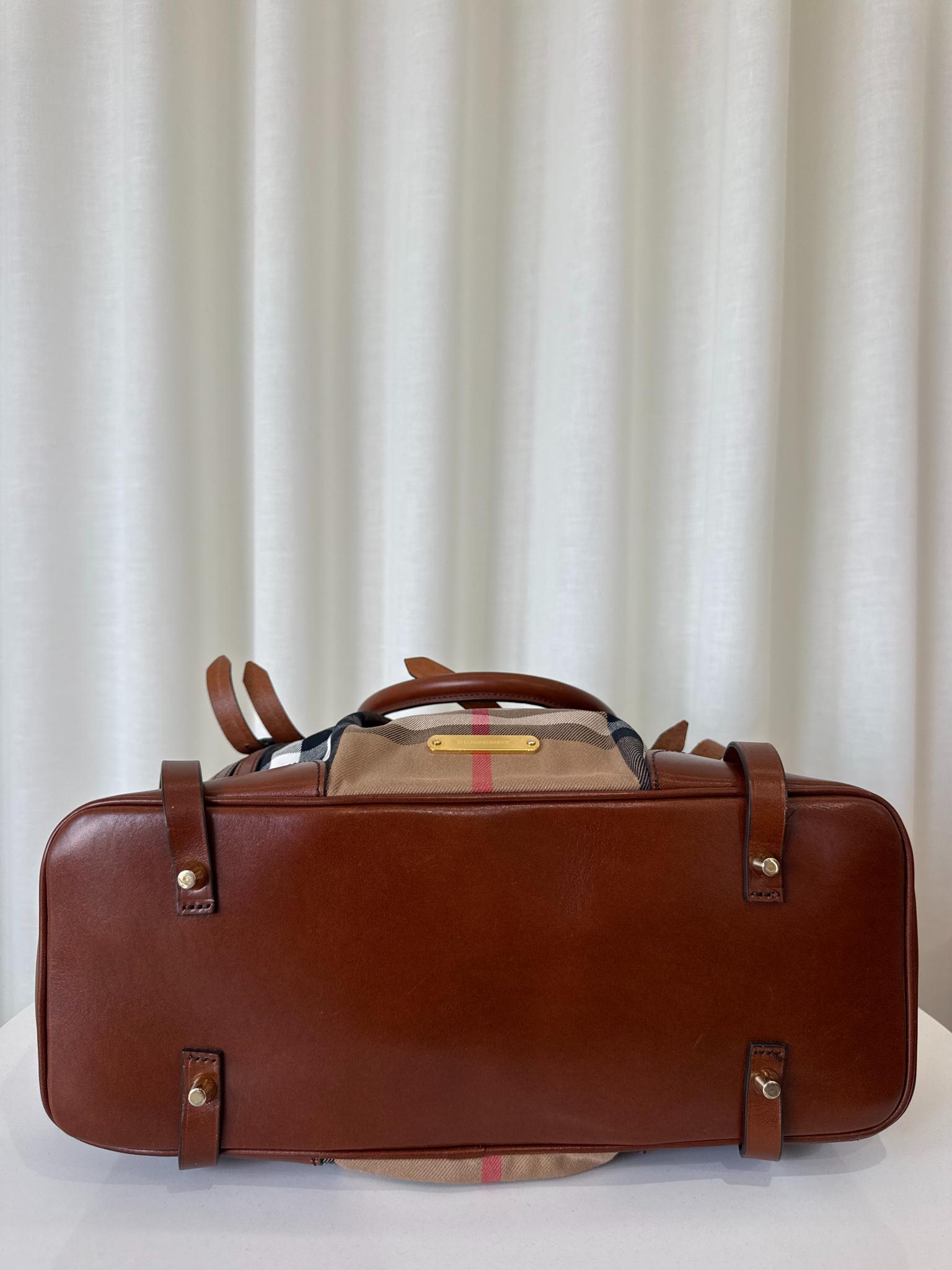 Burberry Brown House Check Bridle Calfskin Medium Lynher Tote