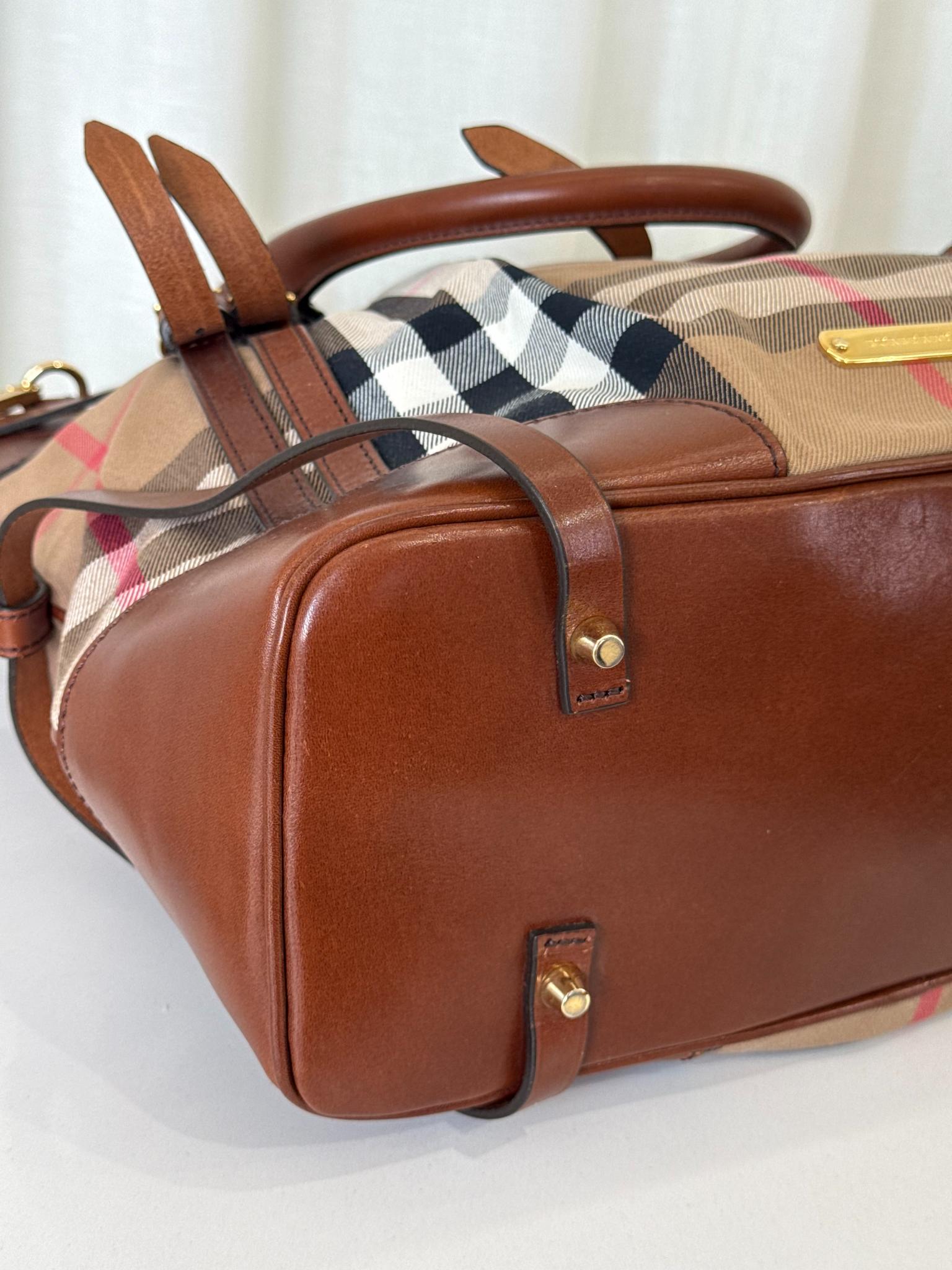 Burberry Brown House Check Bridle Calfskin Medium Lynher Tote