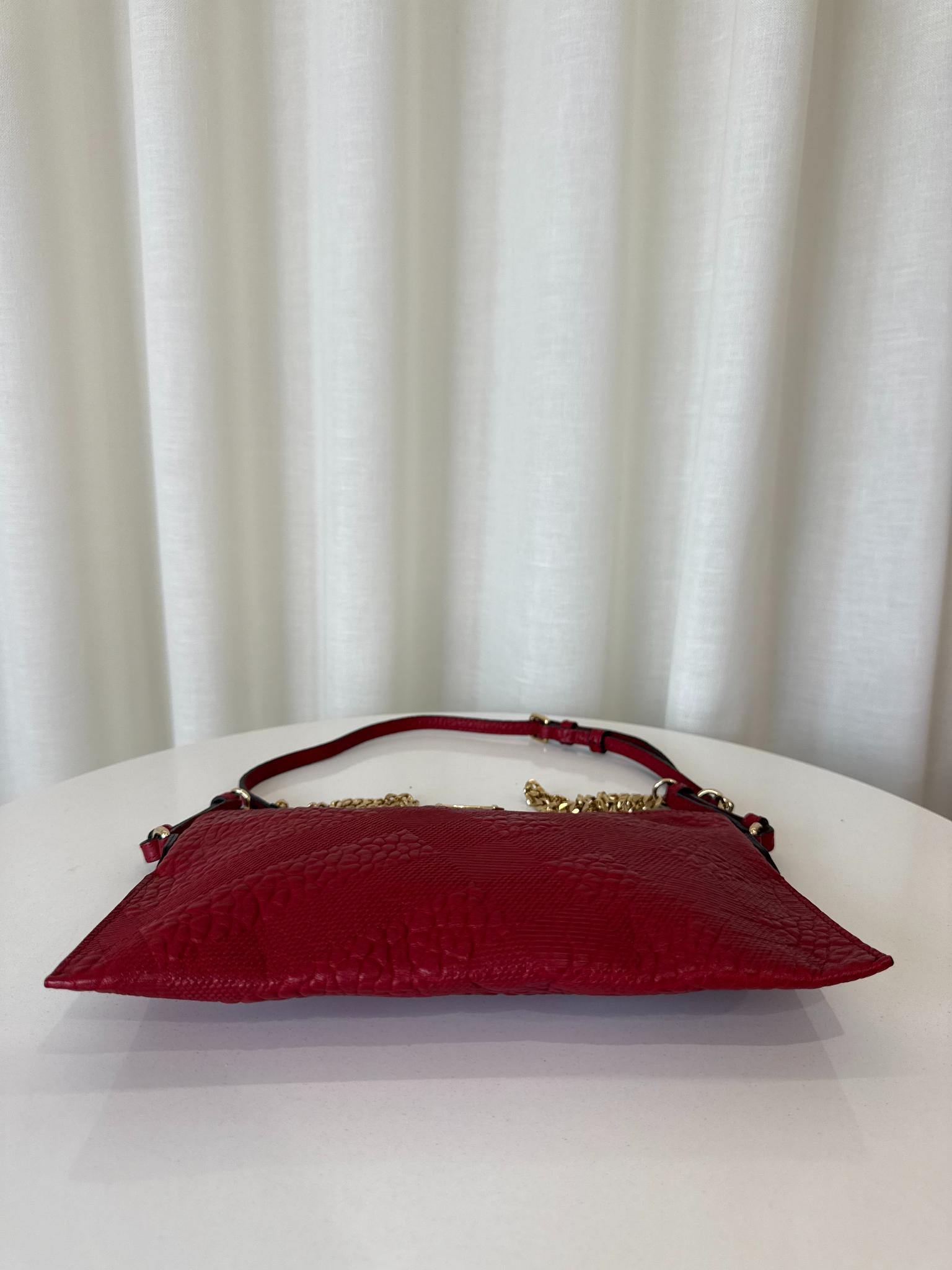 Burberry Red Grained Check Embossed Leather Peyton Crossbody Bag