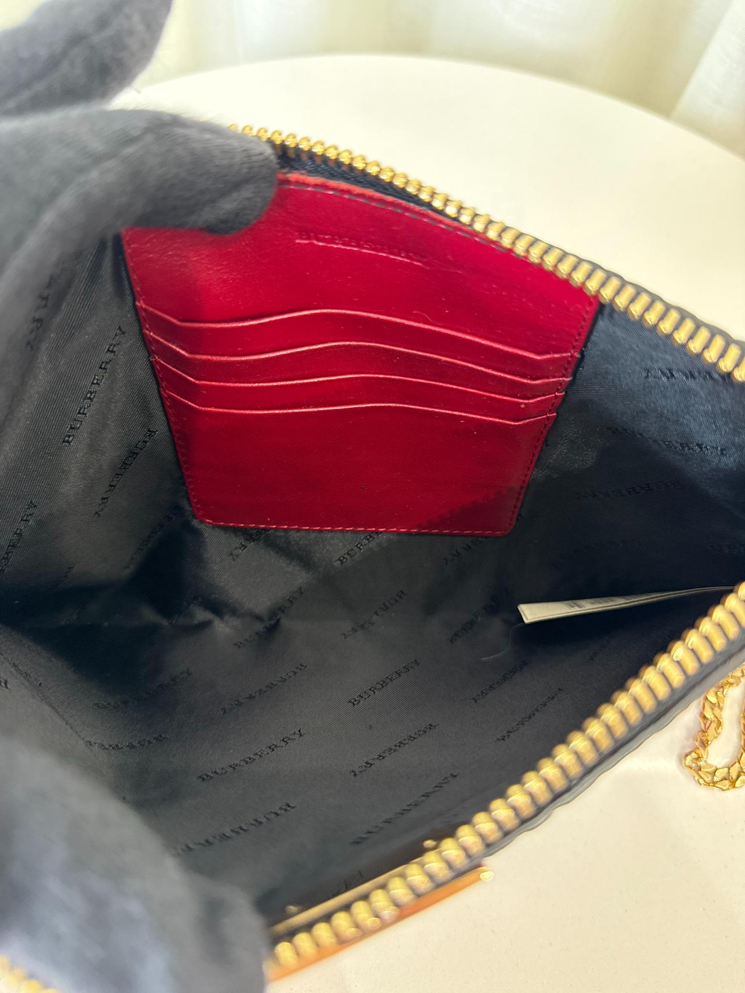 Burberry Red Grained Check Embossed Leather Peyton Crossbody Bag