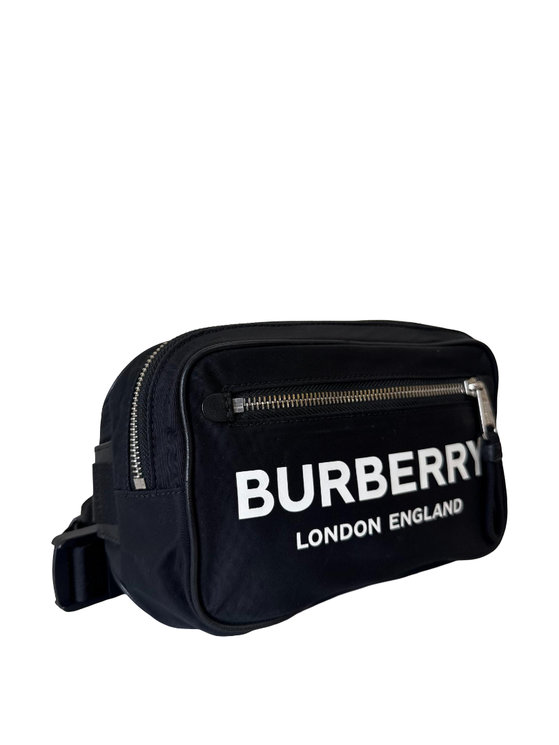 Burberry Black Logo Print Nylon/Leather Belt Bag