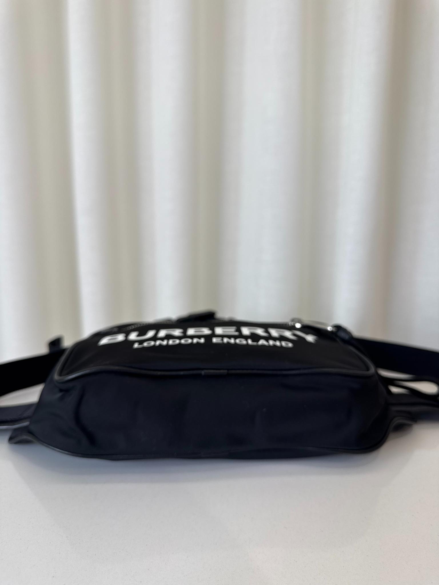 Burberry Black Logo Print Nylon/Leather Belt Bag