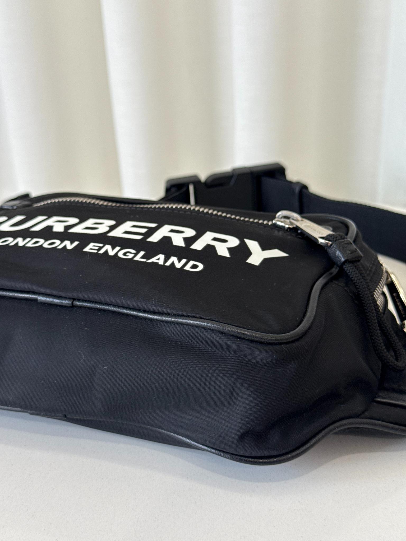 Burberry Black Logo Print Nylon/Leather Belt Bag