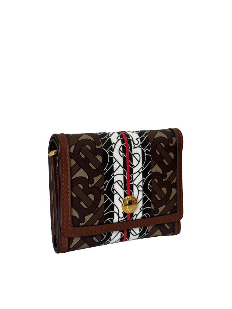 Burberry Brown/Black Monogram Coated Canvas TB Compact Wallet