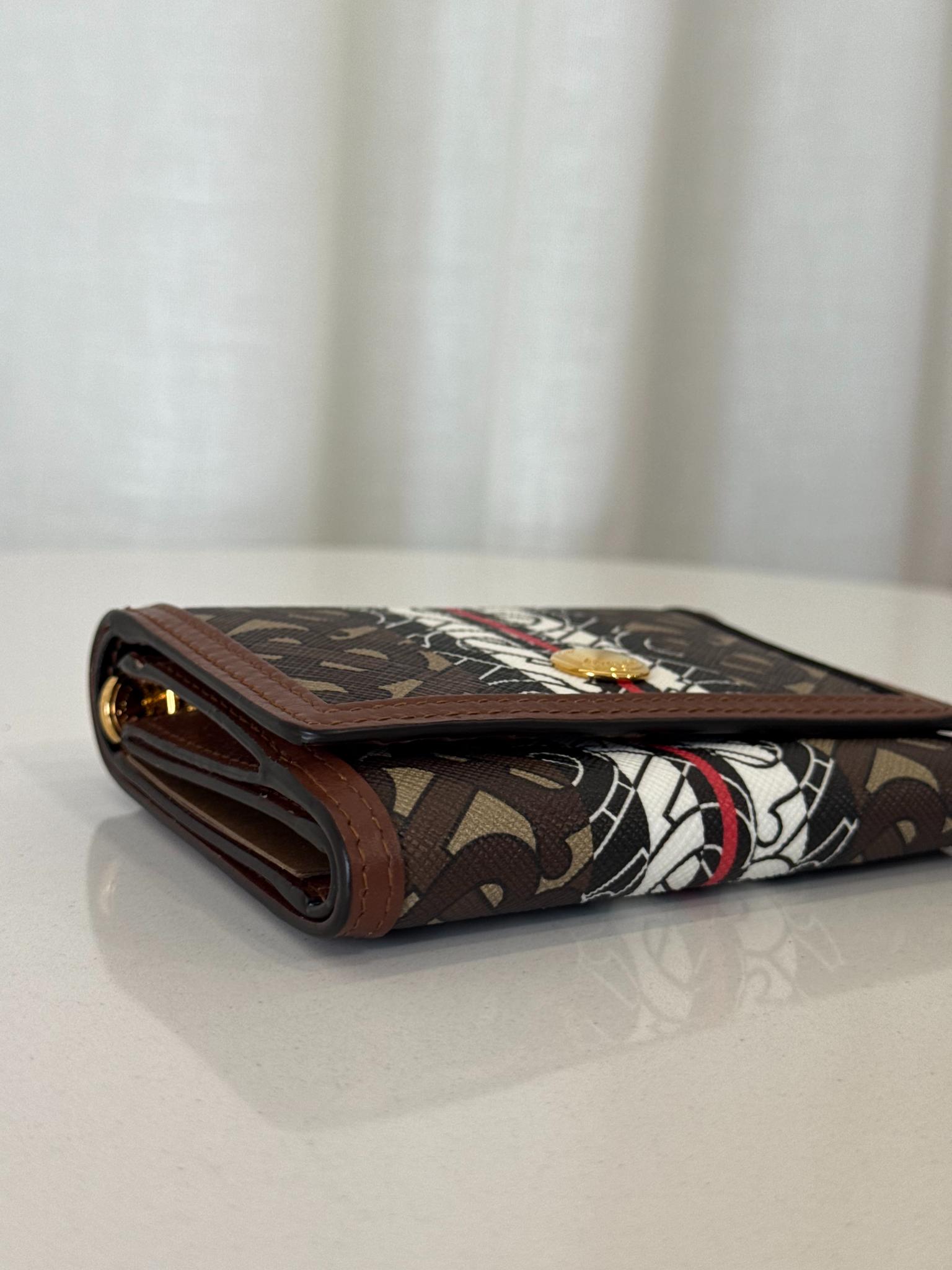 Burberry Brown/Black Monogram Coated Canvas TB Compact Wallet