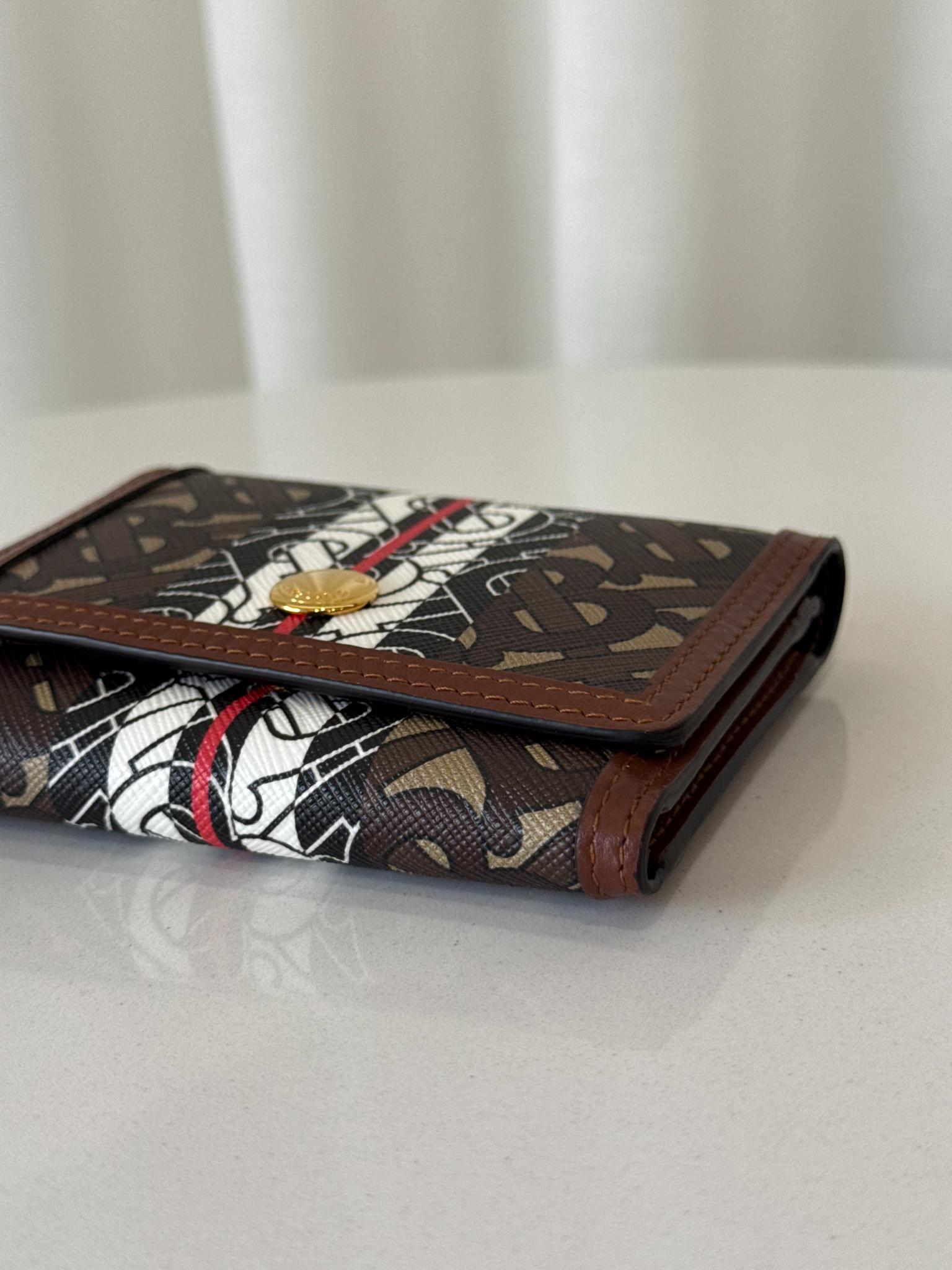 Burberry Brown/Black Monogram Coated Canvas TB Compact Wallet