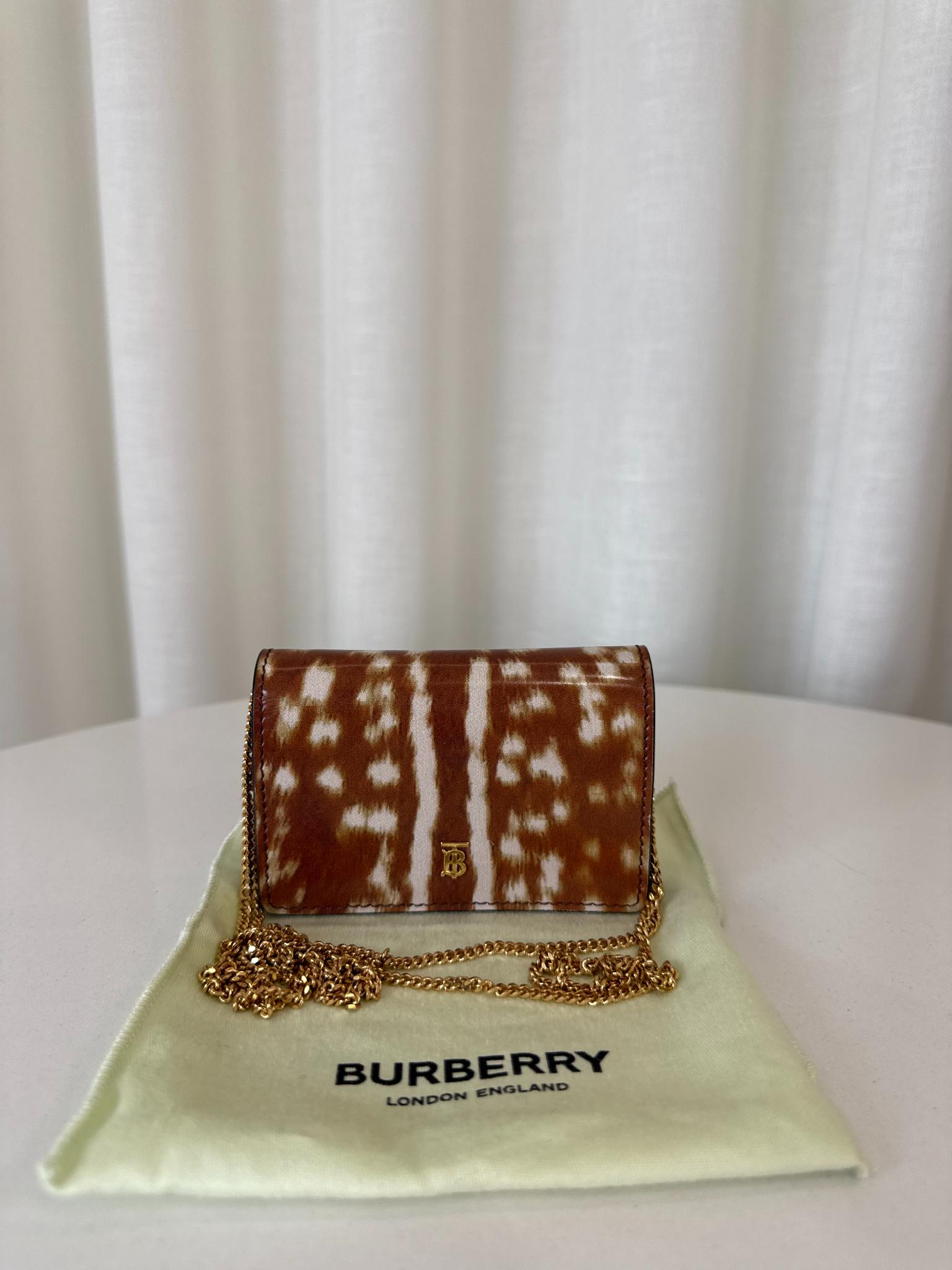 Burberry Patent Leather Deer Print Mini Wallet On Chain