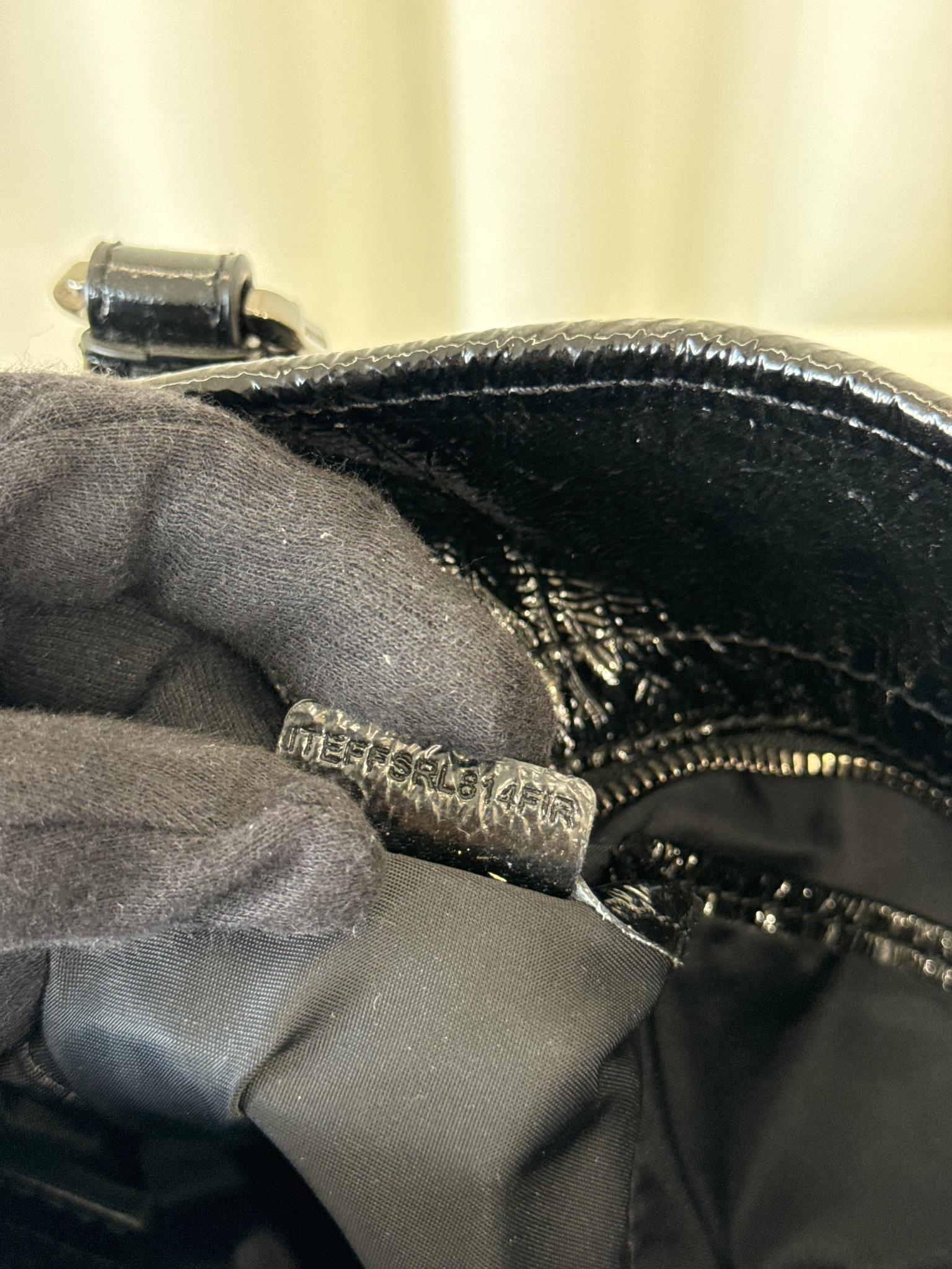 Burberry Black Beat Check Nylon and Patent Leather Small Lowry Tote