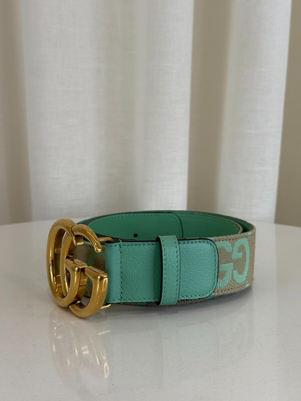 Gucci Beige/Mint Gucci Jumbo GG Wide Belt