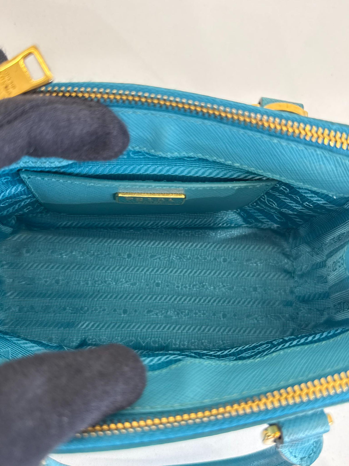 Prada Blue Saffiano Lux Leather Mini Tote