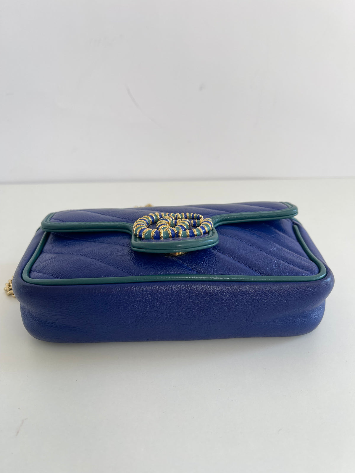 Gucci Super Mini Azalea Torchon GG Marmont Shoulder Bag Imperial Blue Pavone