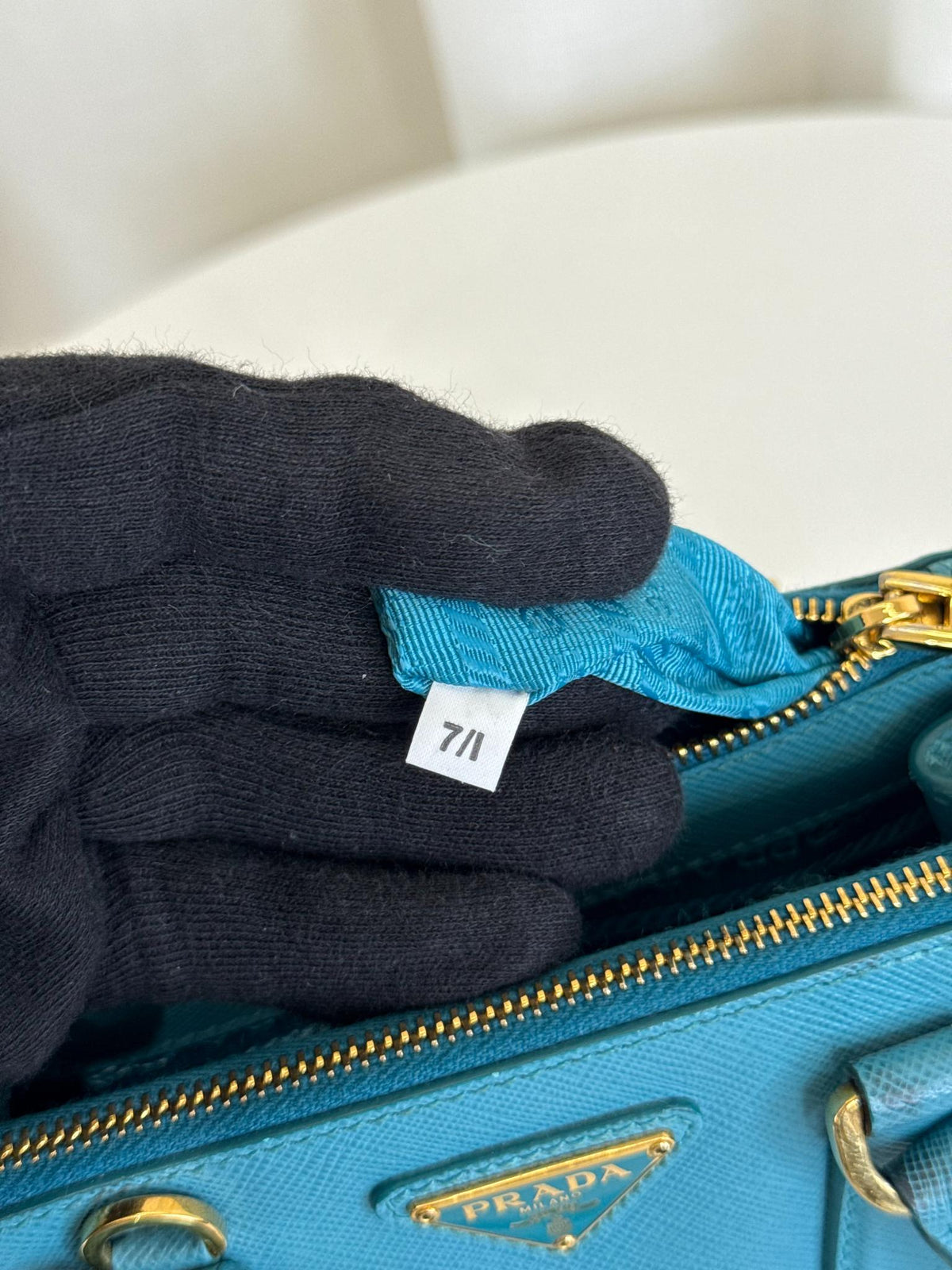 Prada Blue Saffiano Lux Leather Mini Tote