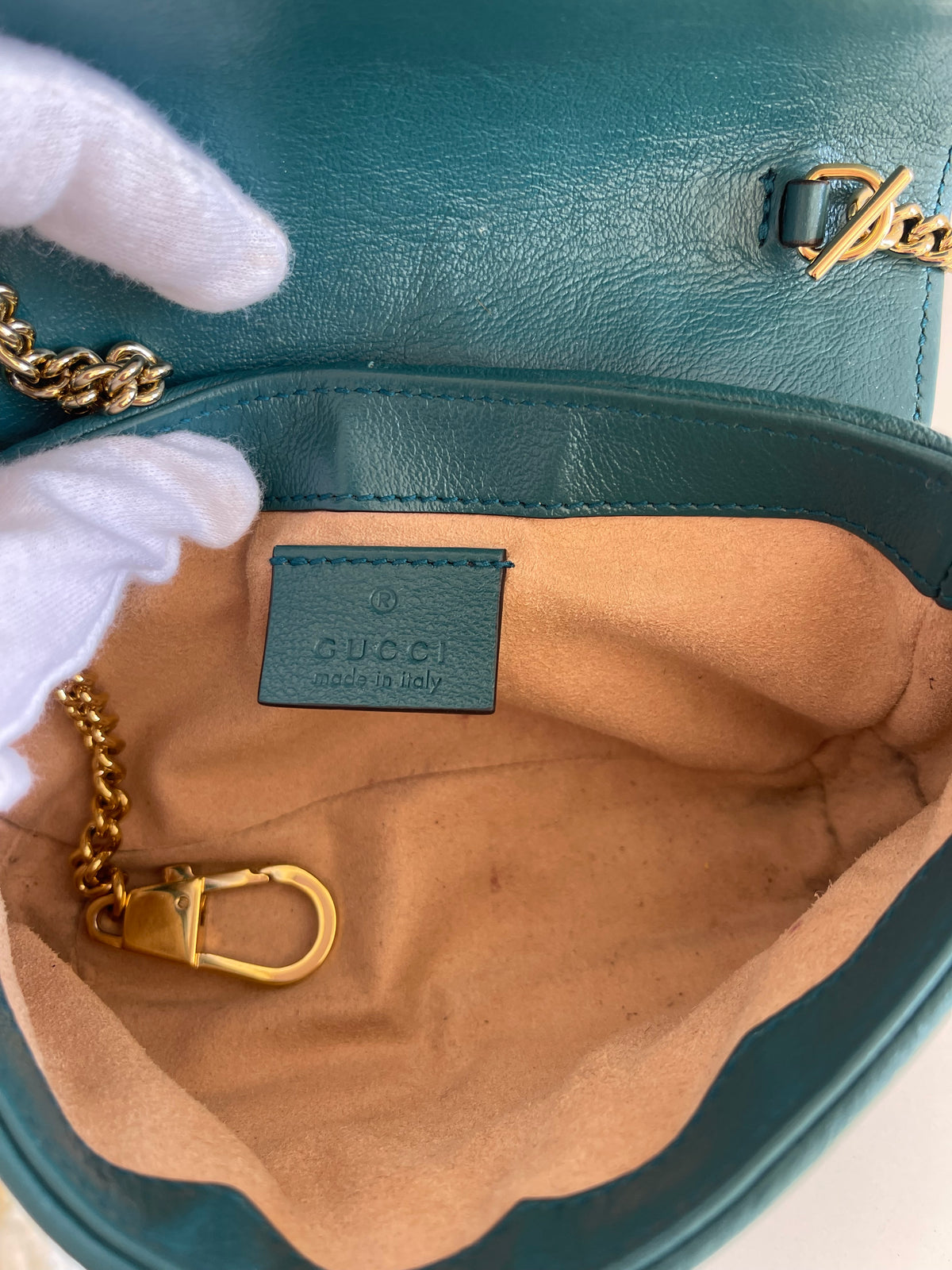 Gucci Super Mini Azalea Torchon GG Marmont Shoulder Bag Imperial Blue Pavone