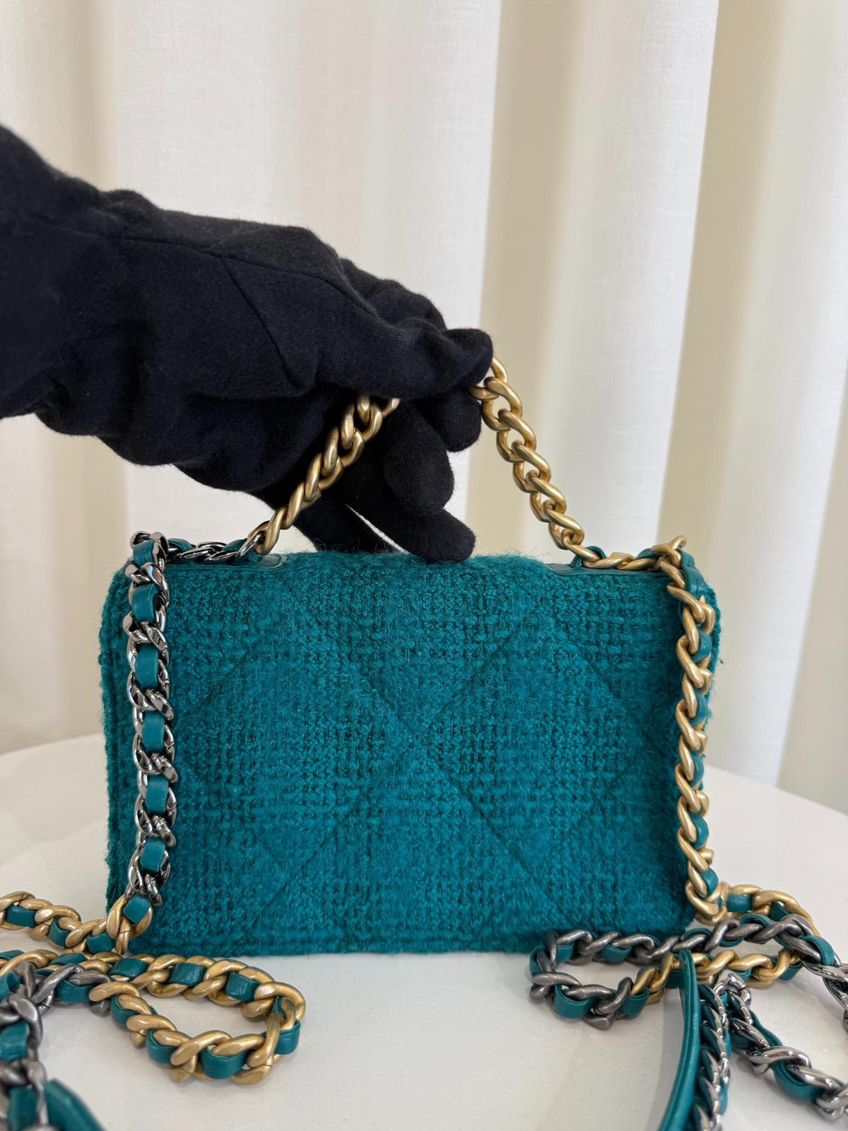 Chanel 19 Green Tweed Wallet On Chain