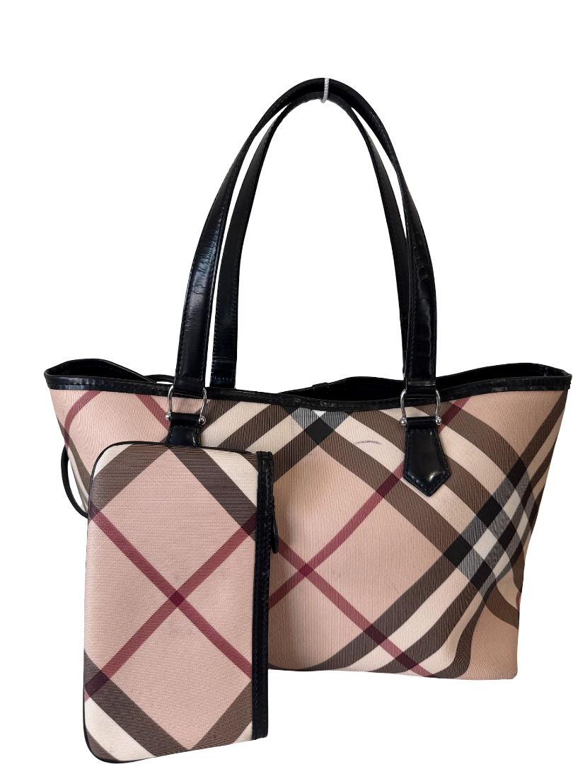 Burberry Beige/Black Patent Leather Burberry Nickie Tote With Pouch (2)