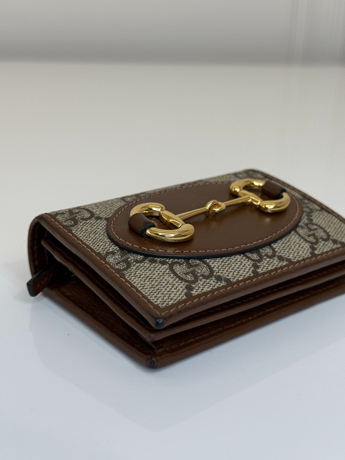 Gucci Horsebit 1955 GG Supreme Canvas and Brown Leather Small Wallet