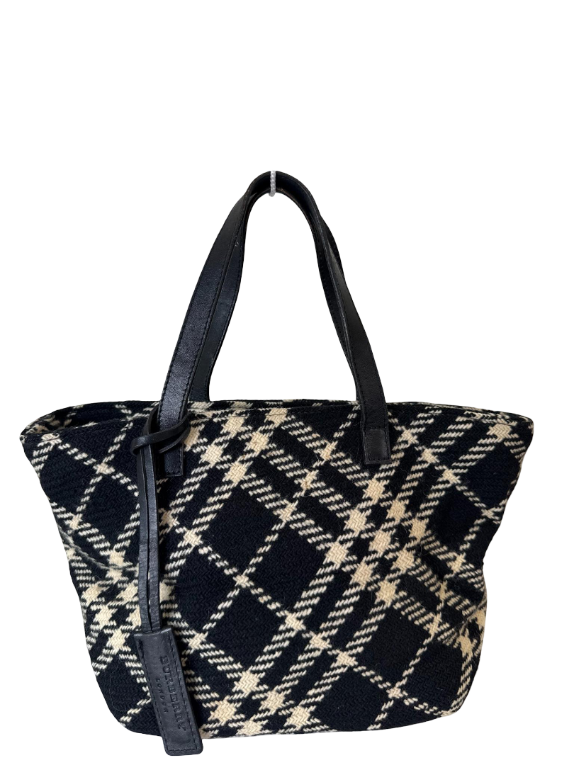 Burberry Black/White Plaid Wool Mini Tote Bag