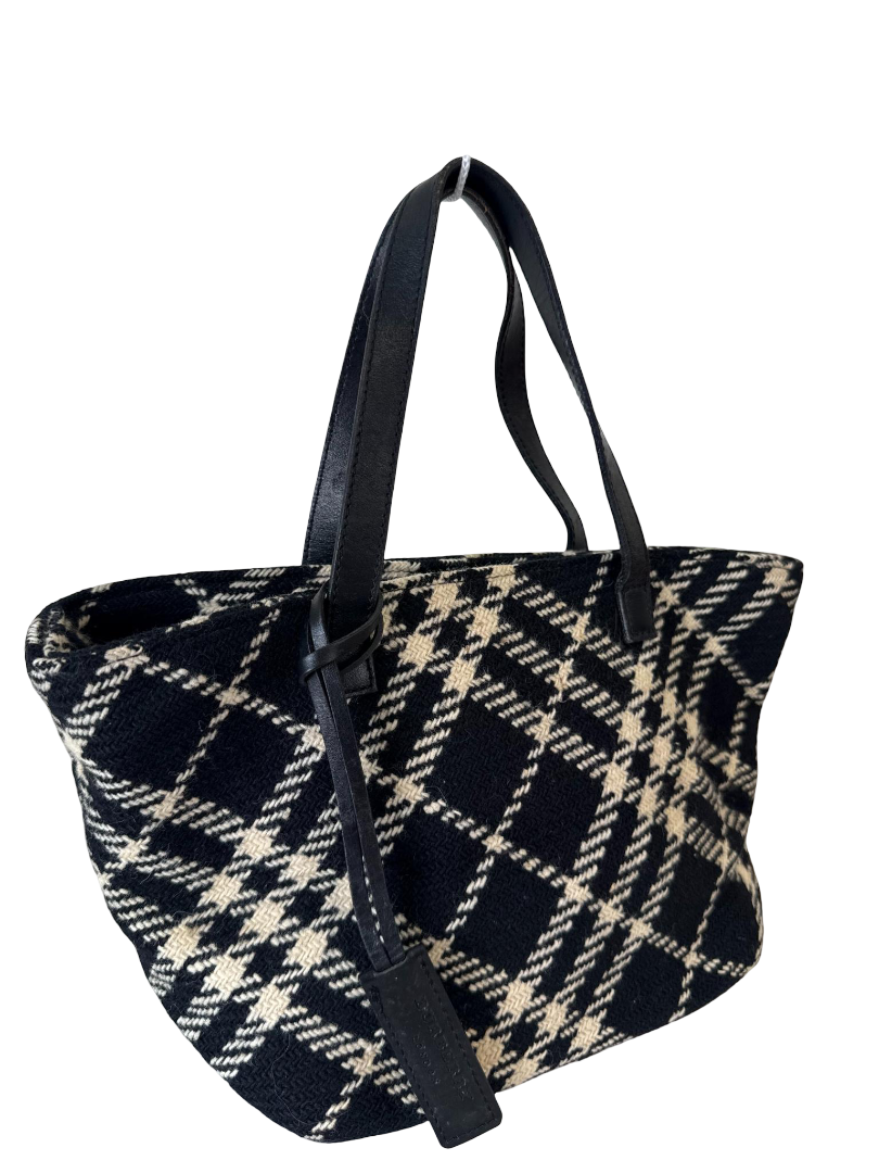 Burberry Black/White Plaid Wool Mini Tote Bag