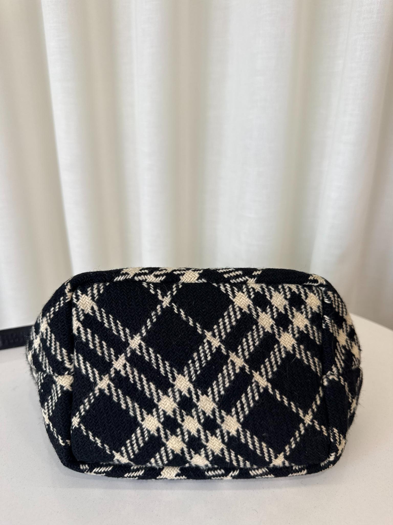 Burberry Black/White Plaid Wool Mini Tote Bag