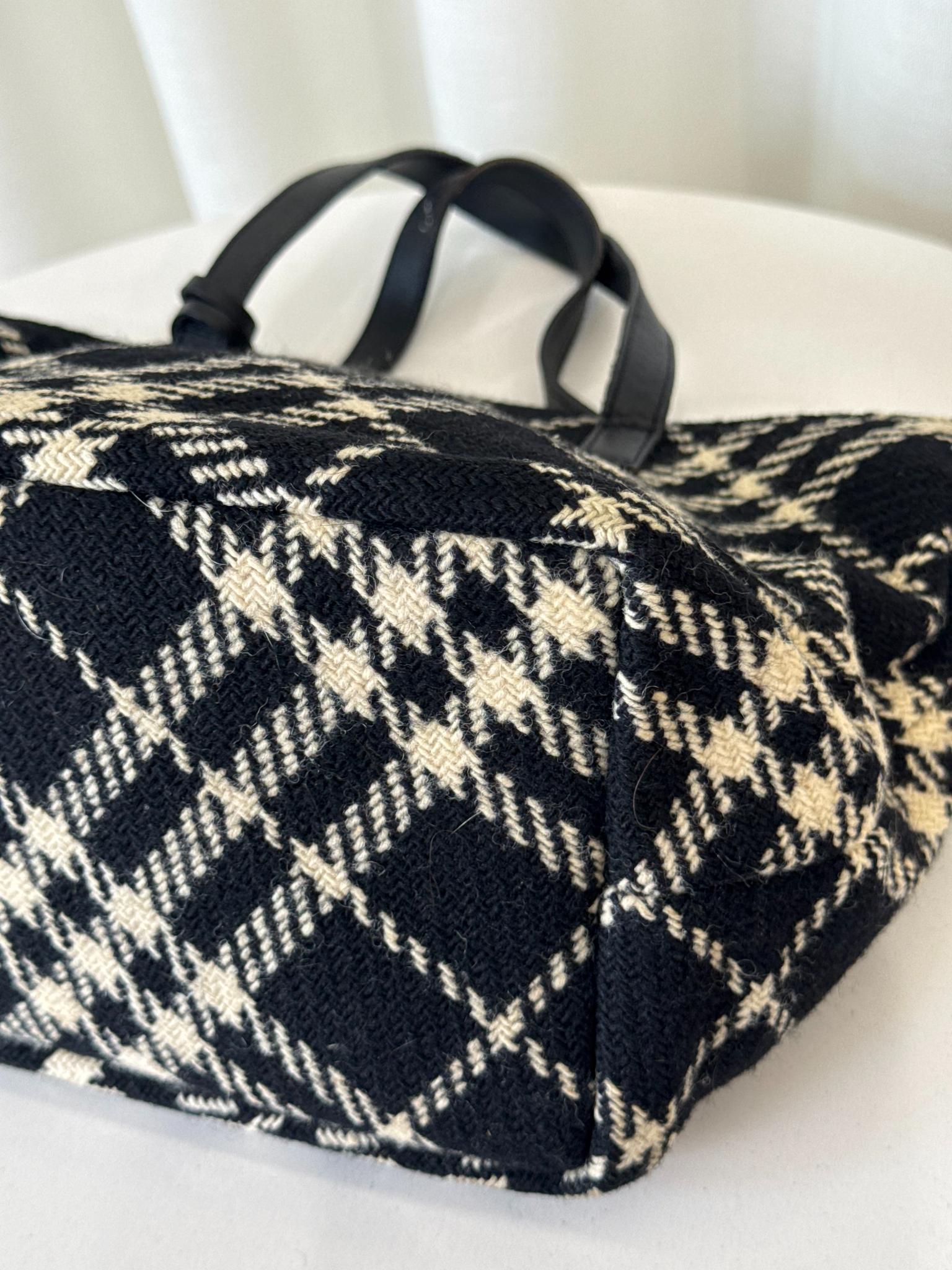Burberry Black/White Plaid Wool Mini Tote Bag