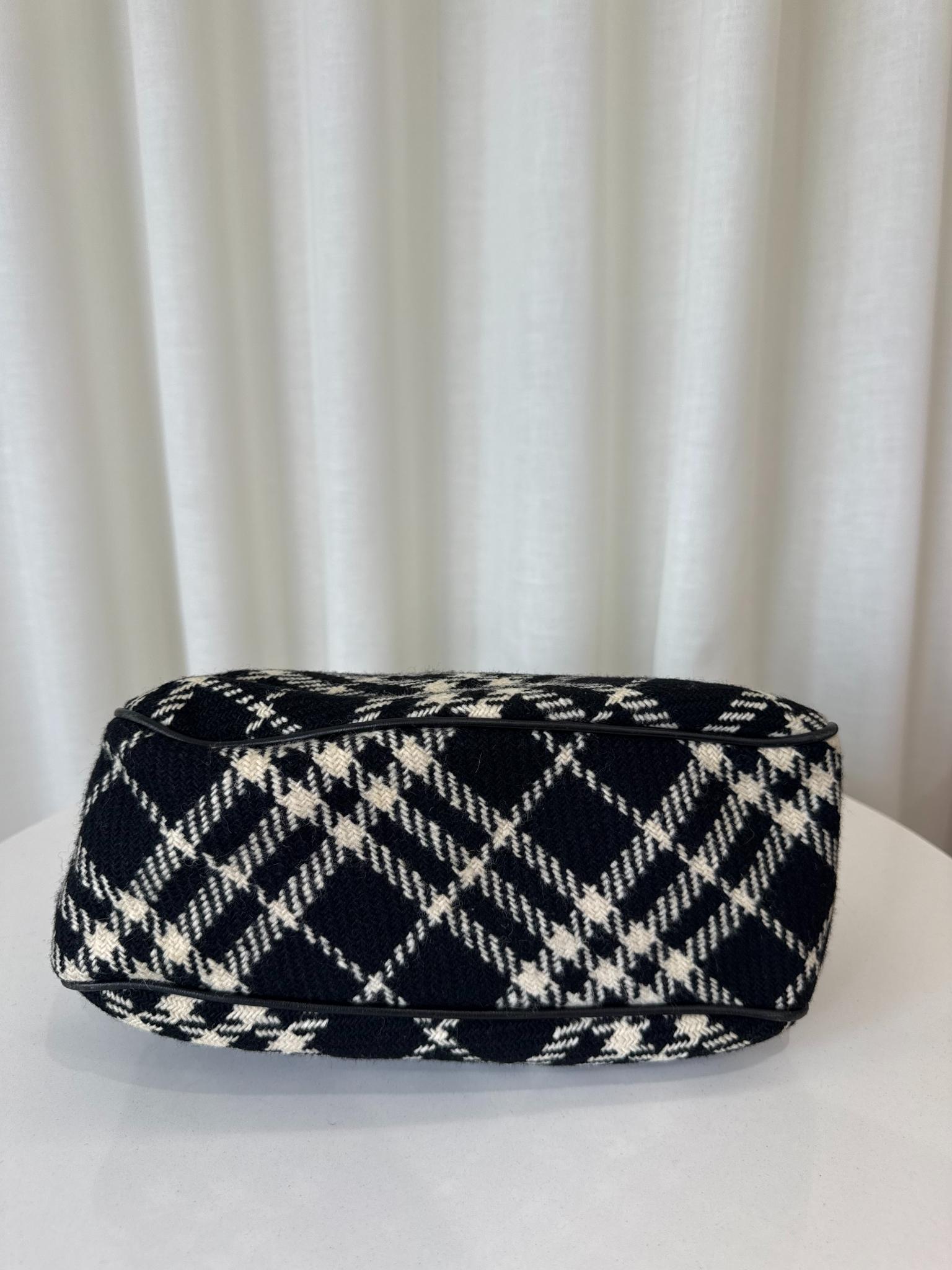 Burberry Black/White Plaid Wool Shoulder Bag