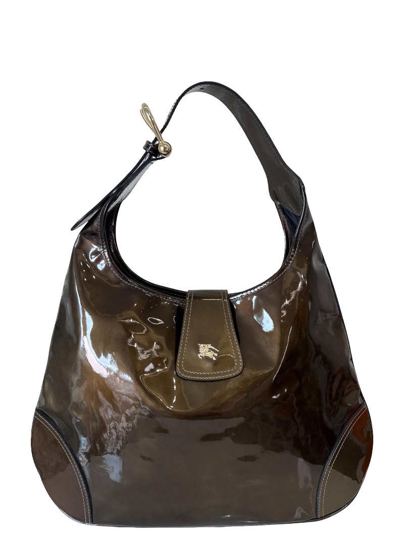 Burberry Lackleder Patent Leather Hobo Bag Khaki