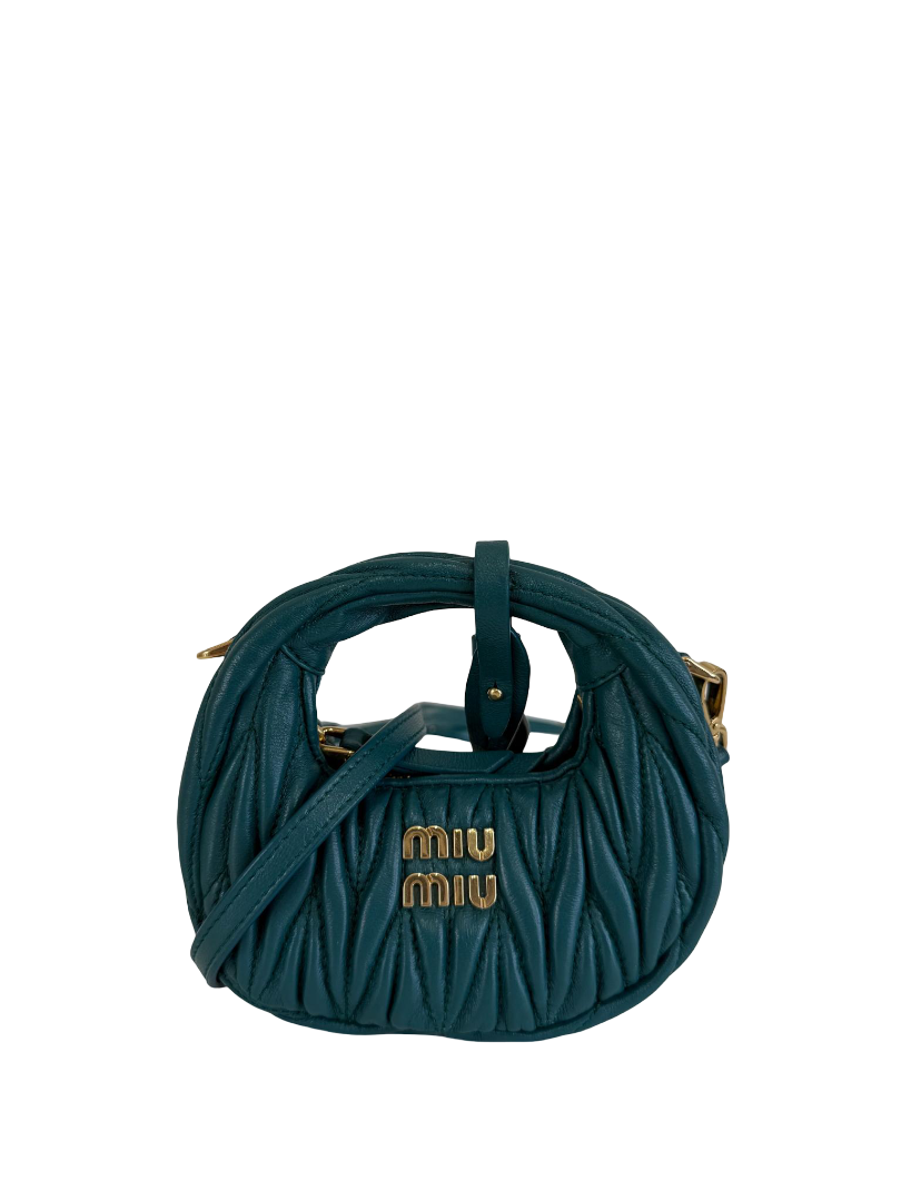 Miu Miu Wander Matelassé Nappa Leather Hobo Micro Bag Lagoon Blue