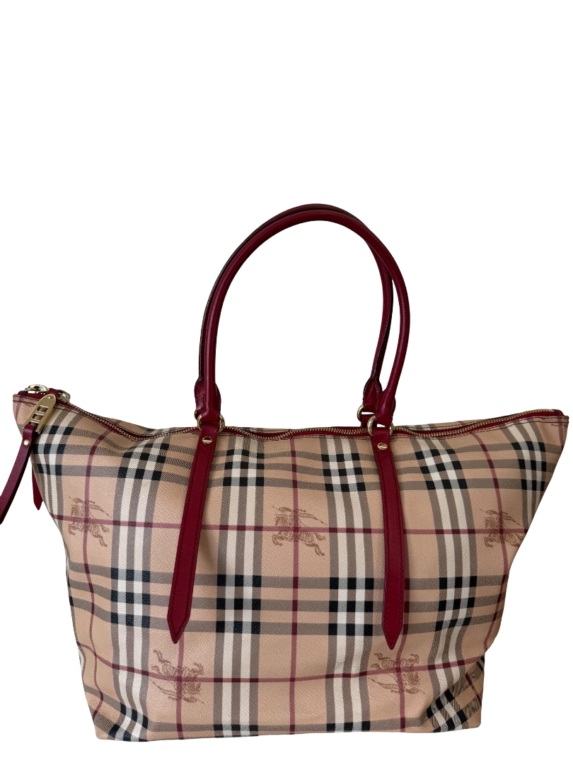 Burberry Red/Beige Haymarket Check Coated Canvas Salisbury Tote Bag