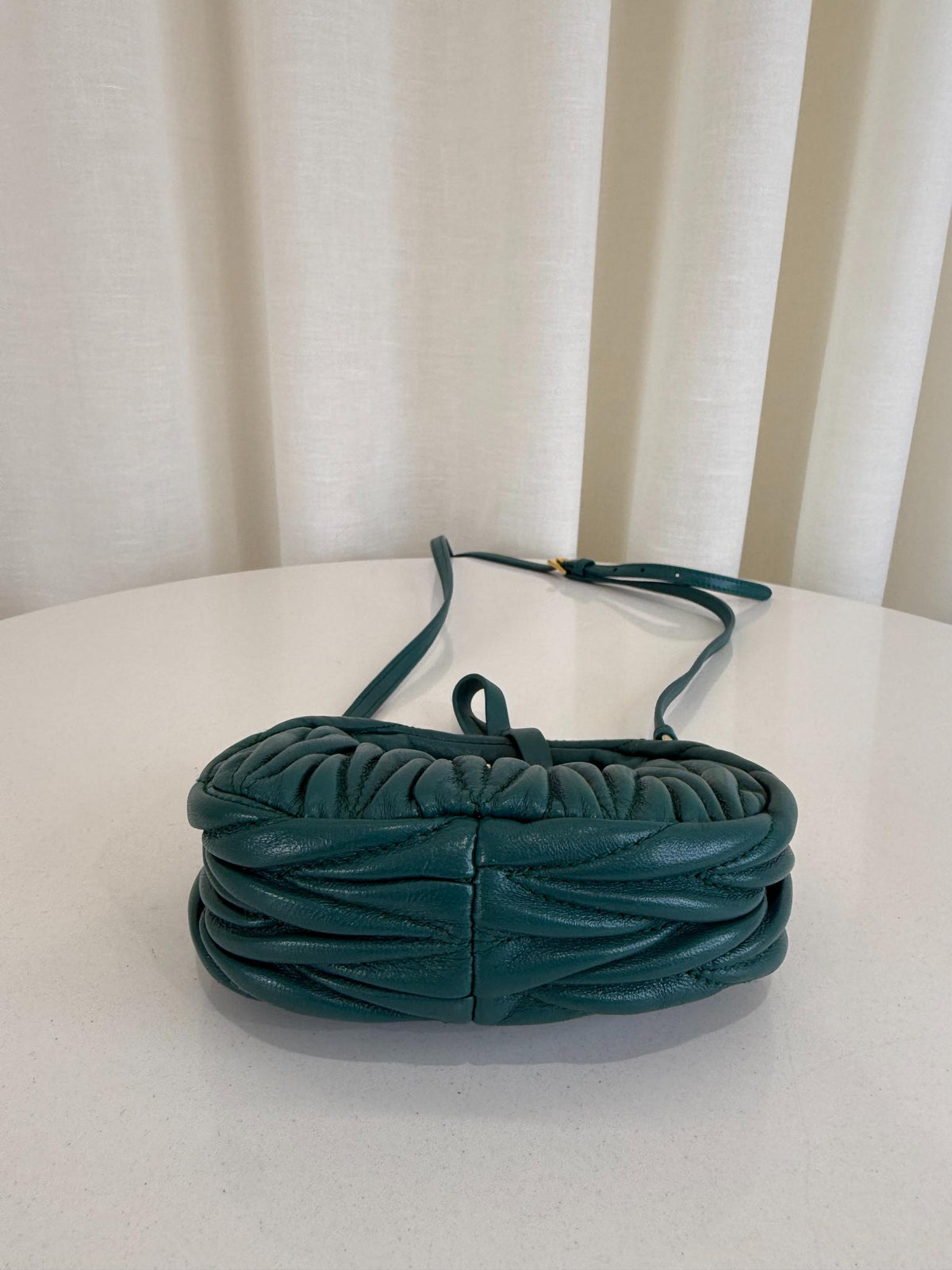 Miu Miu Wander Matelassé Nappa Leather Hobo Micro Bag Lagoon Blue
