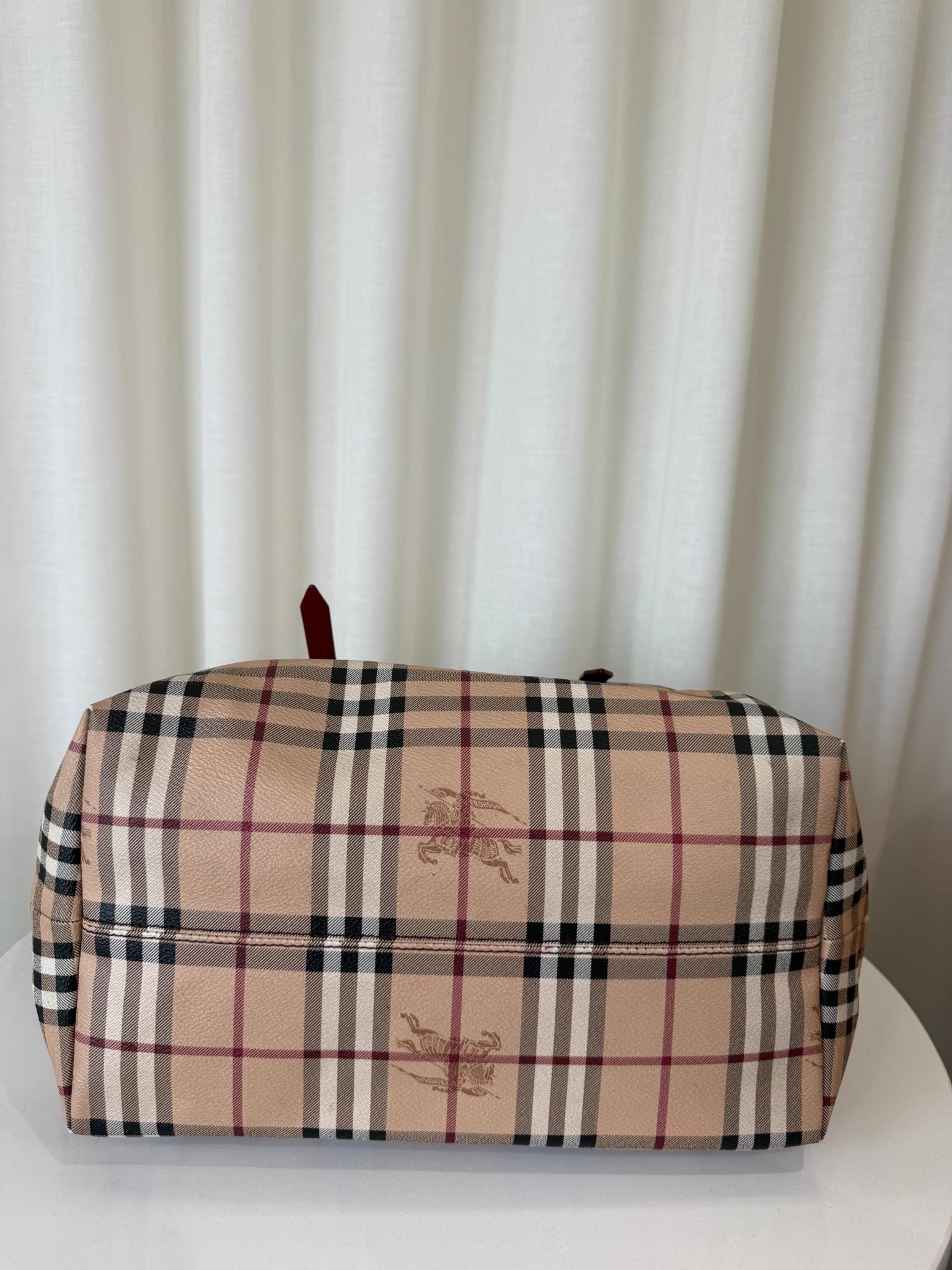 Burberry Red/Beige Haymarket Check Coated Canvas Salisbury Tote Bag