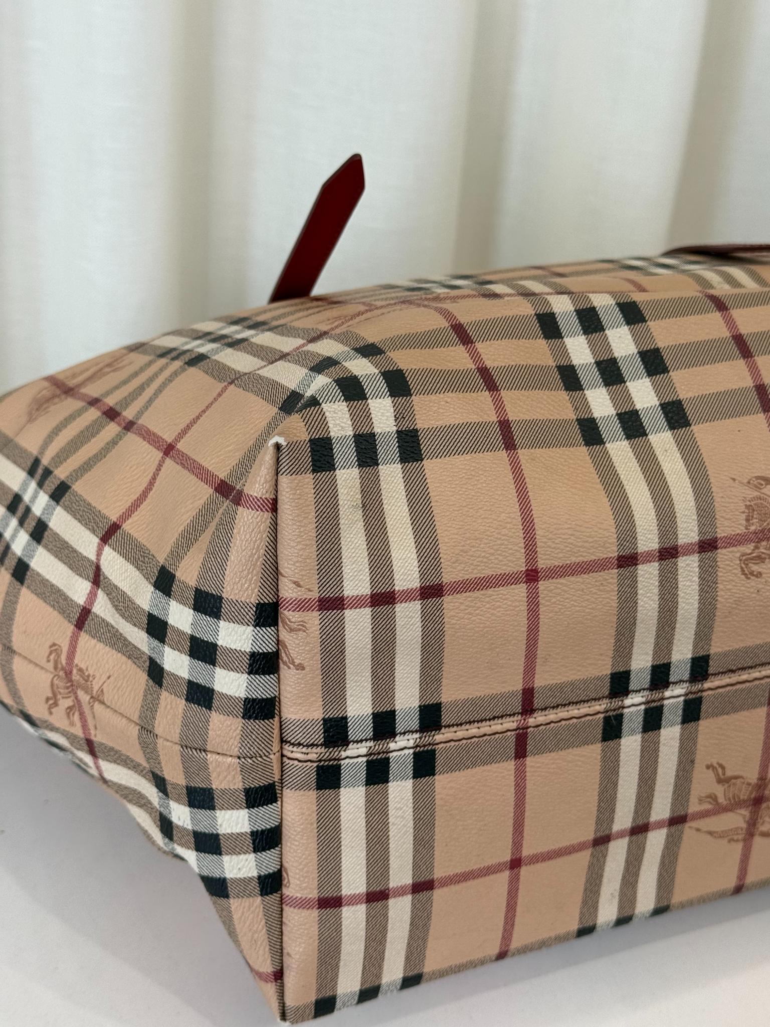 Burberry Red/Beige Haymarket Check Coated Canvas Salisbury Tote Bag