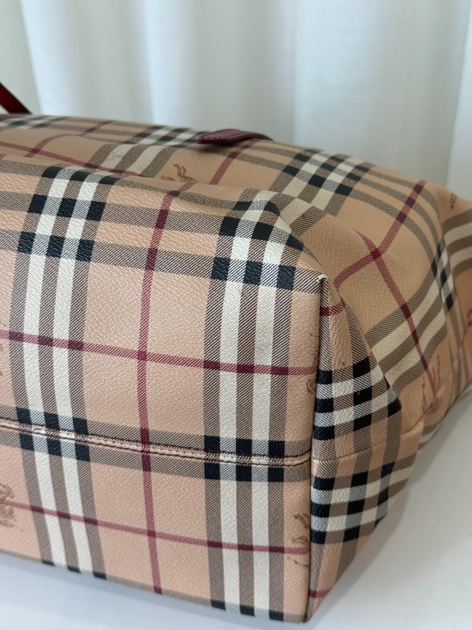 Burberry Red/Beige Haymarket Check Coated Canvas Salisbury Tote Bag