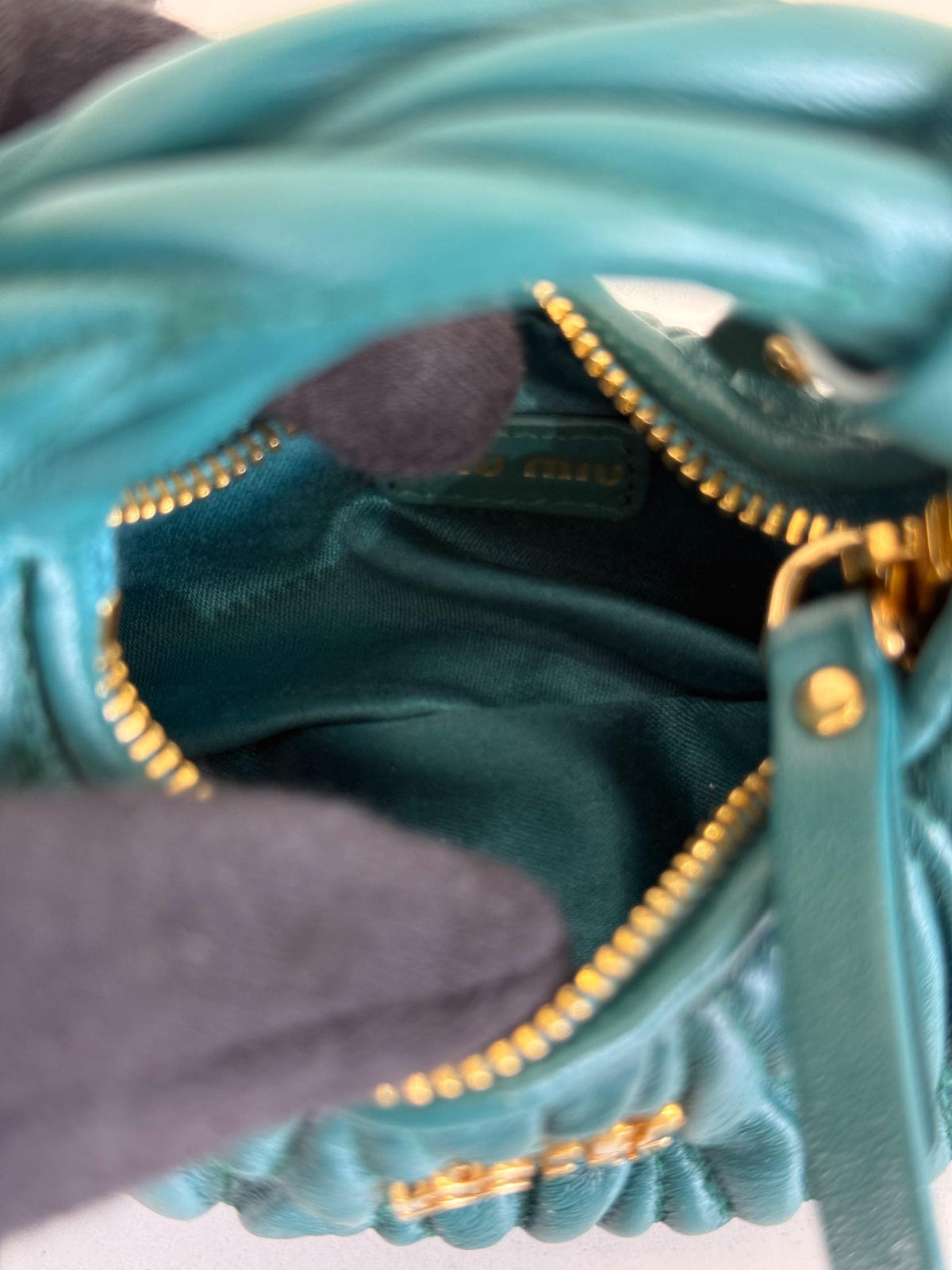 Miu Miu Wander Matelassé Nappa Leather Hobo Micro Bag Lagoon Blue