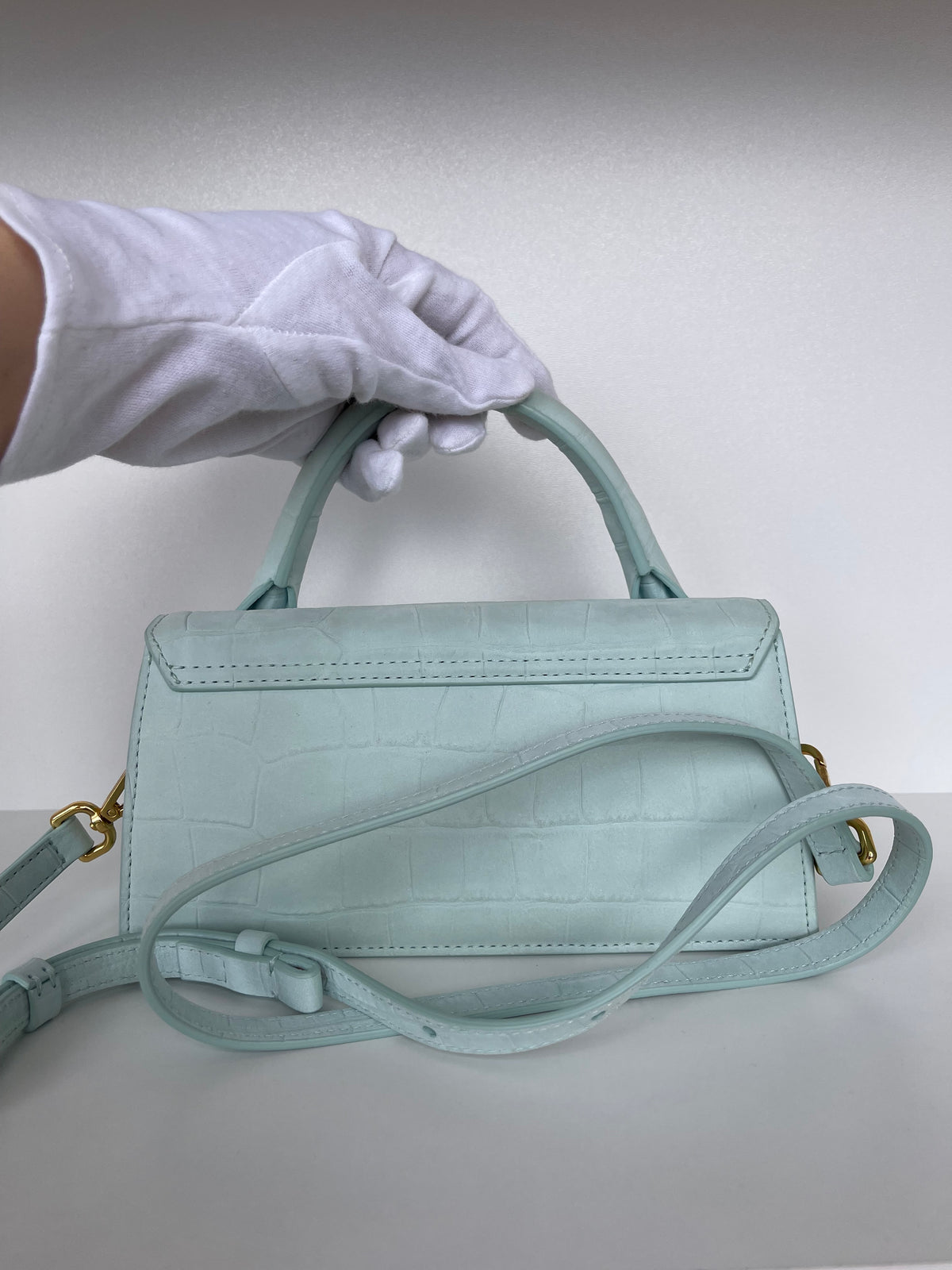 Jacquemus Le Chiquito Long Croc-Embossed Top Handle Bag Light Blue