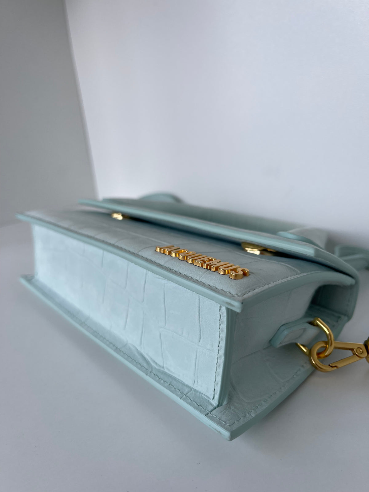 Jacquemus Le Chiquito Long Croc-Embossed Top Handle Bag Light Blue